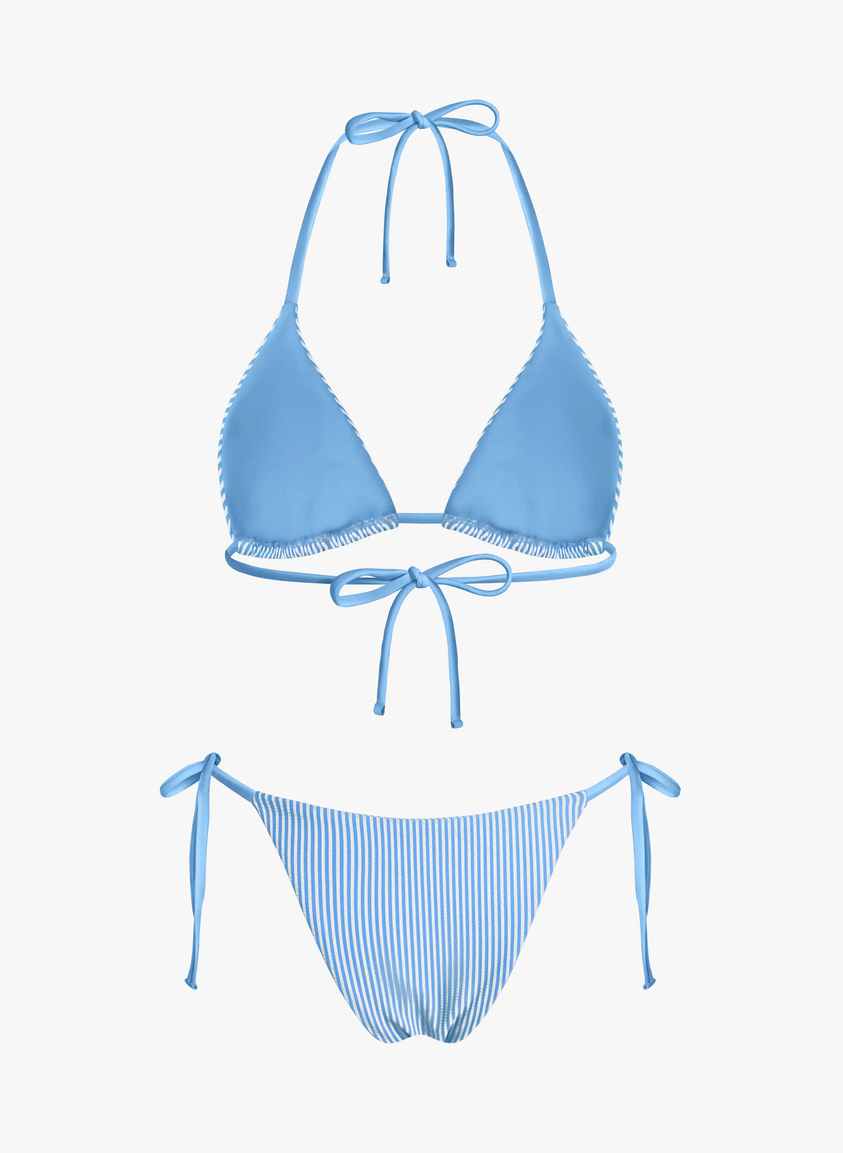 2pcs/Set New Crinkle Striped Halter Cut Spaghetti Strap Bikini Swimwear