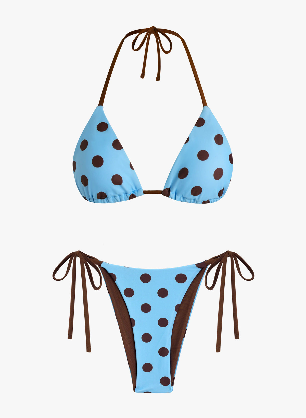 Amalfi Blue Polka Dot Tie Side Triangle Bikini Set