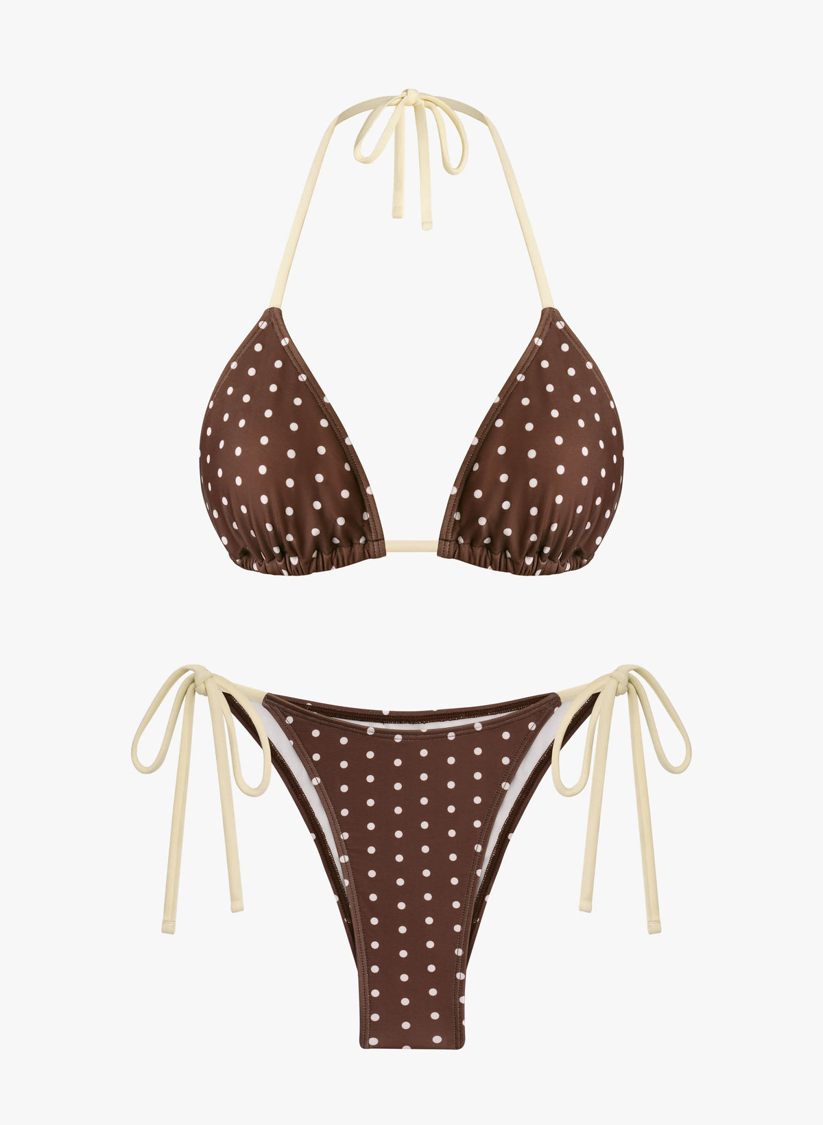 Clara Polka Dot Halter Bikini Set - Chocolate Cream