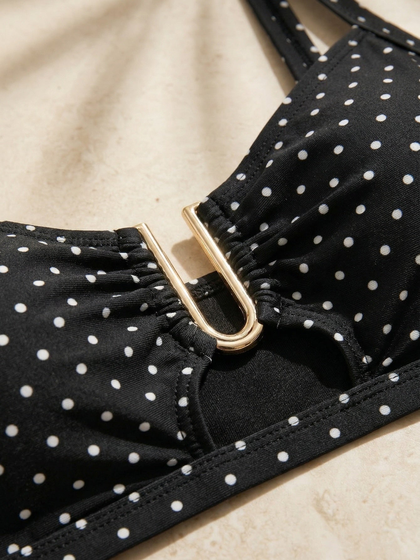 Adjustable Thick Strap Square Neck Gold U-Shaped Decor Side High Waist Sequin Design Women Elegant Bikini Set Set Women Two Pieces Sets Swimwear |Beacheers