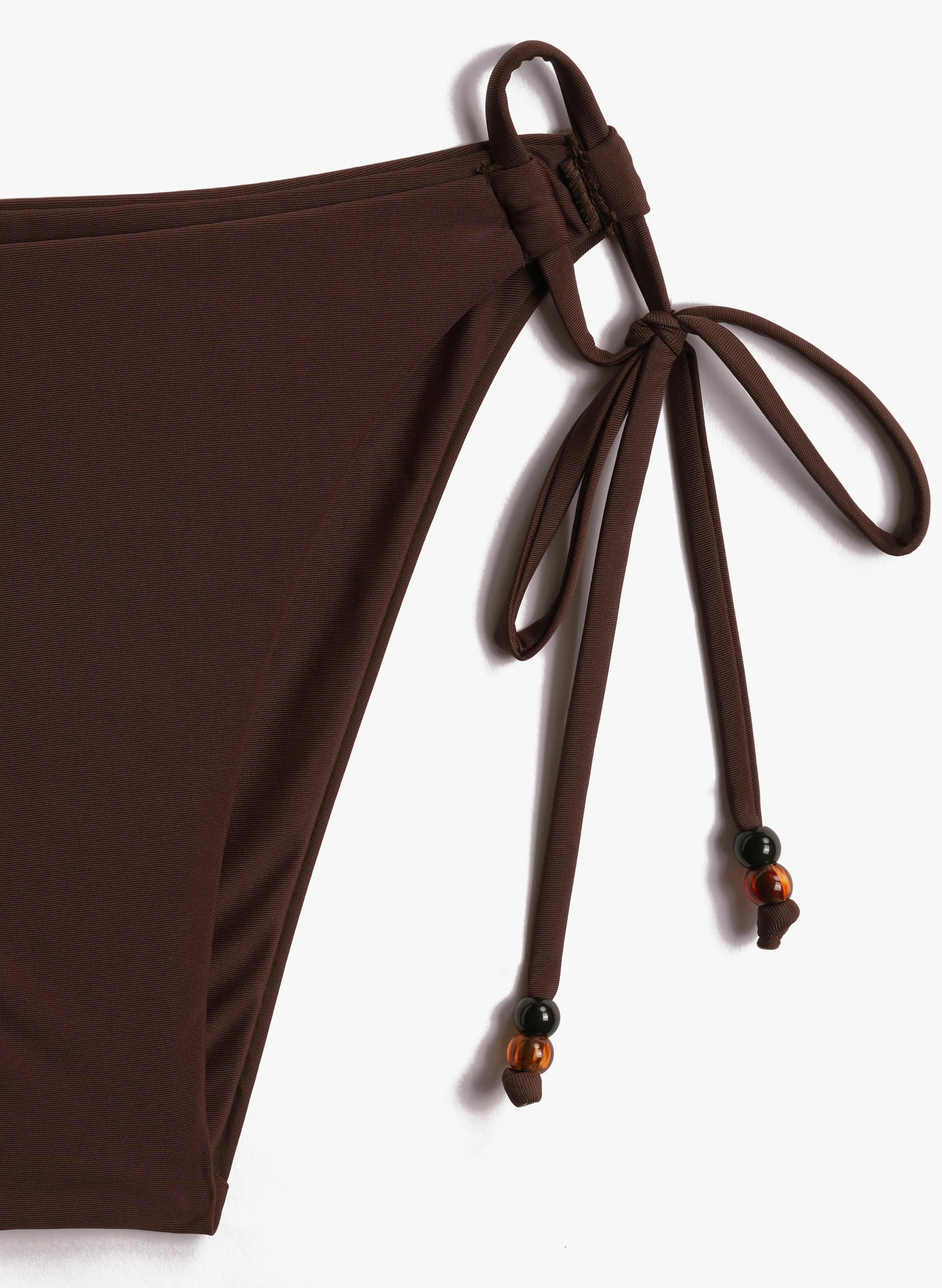 Amalfi Beaded Mesh Tankini Side‑Tie Bikini Set - Brown