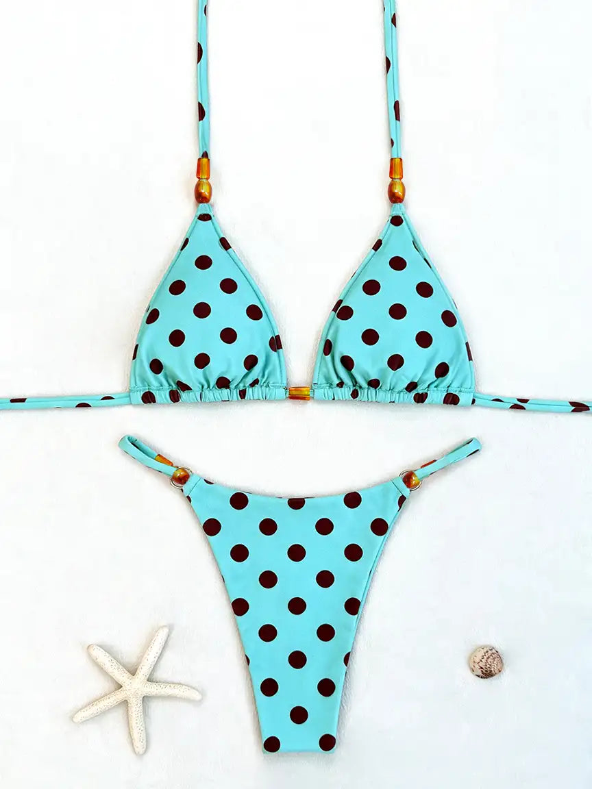 Amalfi Beaded Polka Dot Triangle Bikini Set - Turquoise Mocha