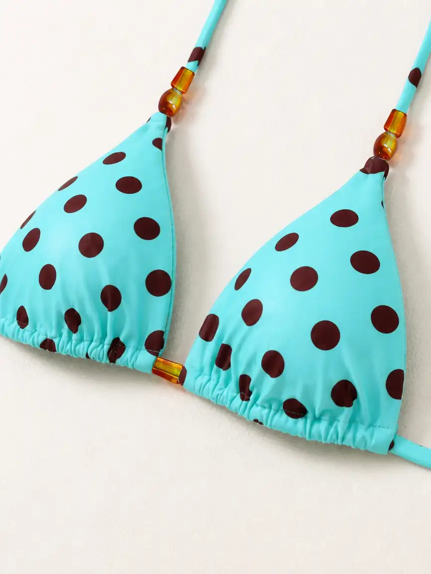 Amalfi Beaded Polka Dot Triangle Bikini Set - Turquoise Mocha