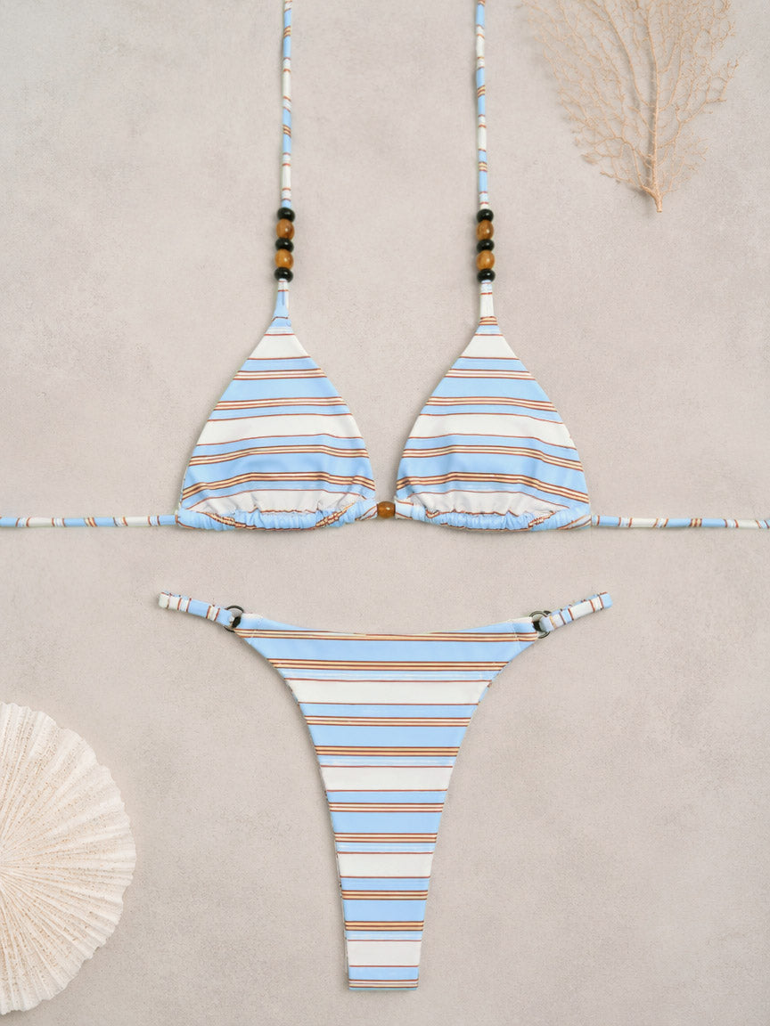 Amalfi Beaded Stripe Halter Bikini Two-Piece Set