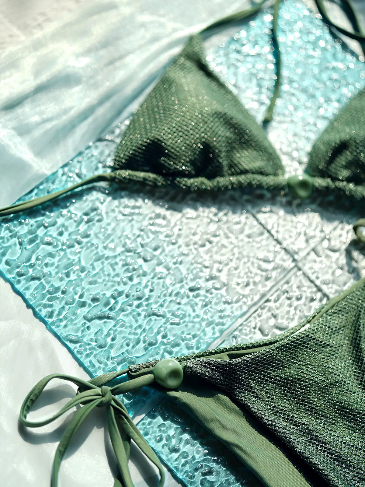 Amalfi Crinkle Triangle Tie Bikini Set - Sage Emerald