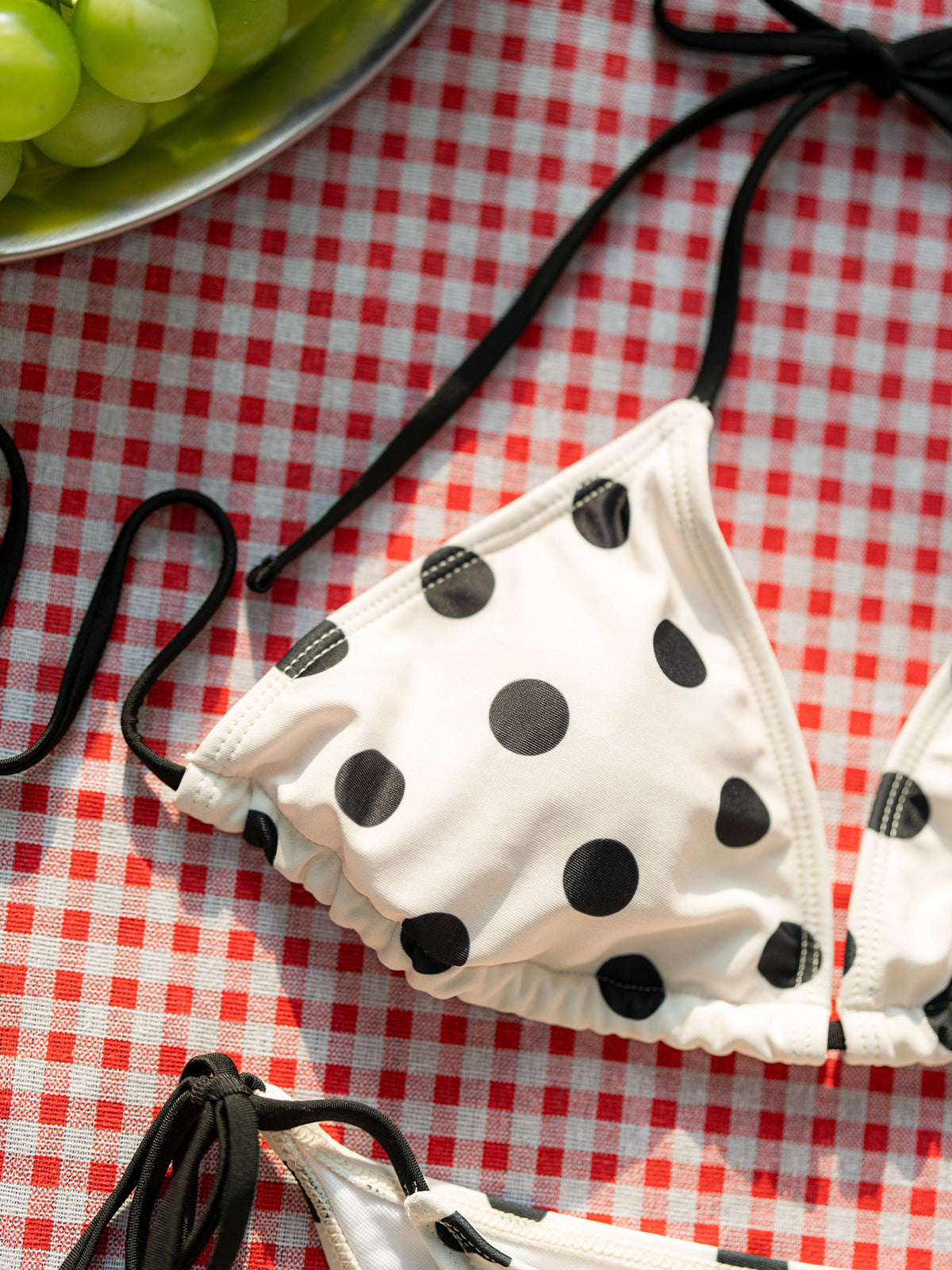 Capri White Polka Dot Tie Side Triangle Bikini Set