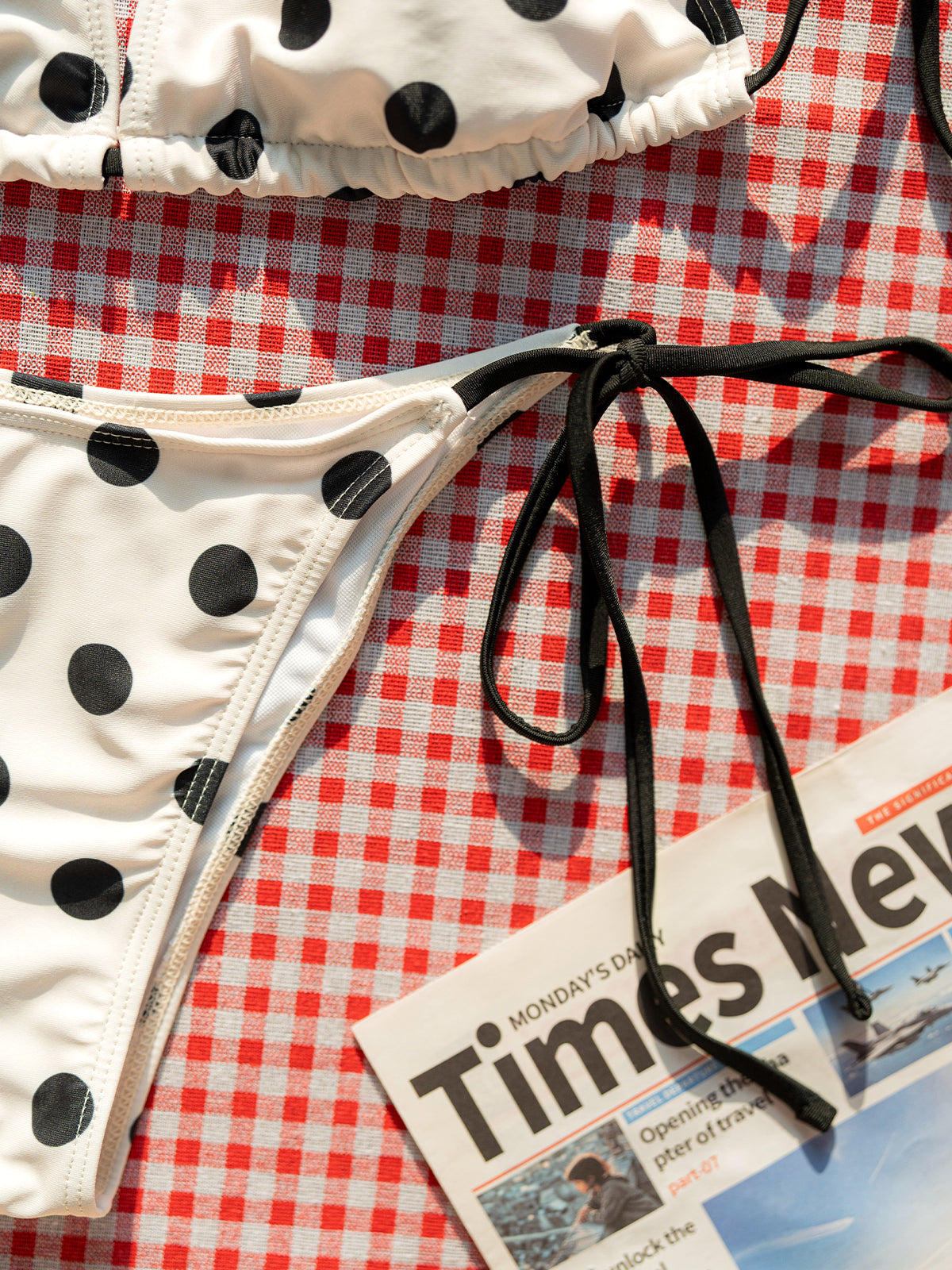 Capri White Polka Dot Tie Side Triangle Bikini Set