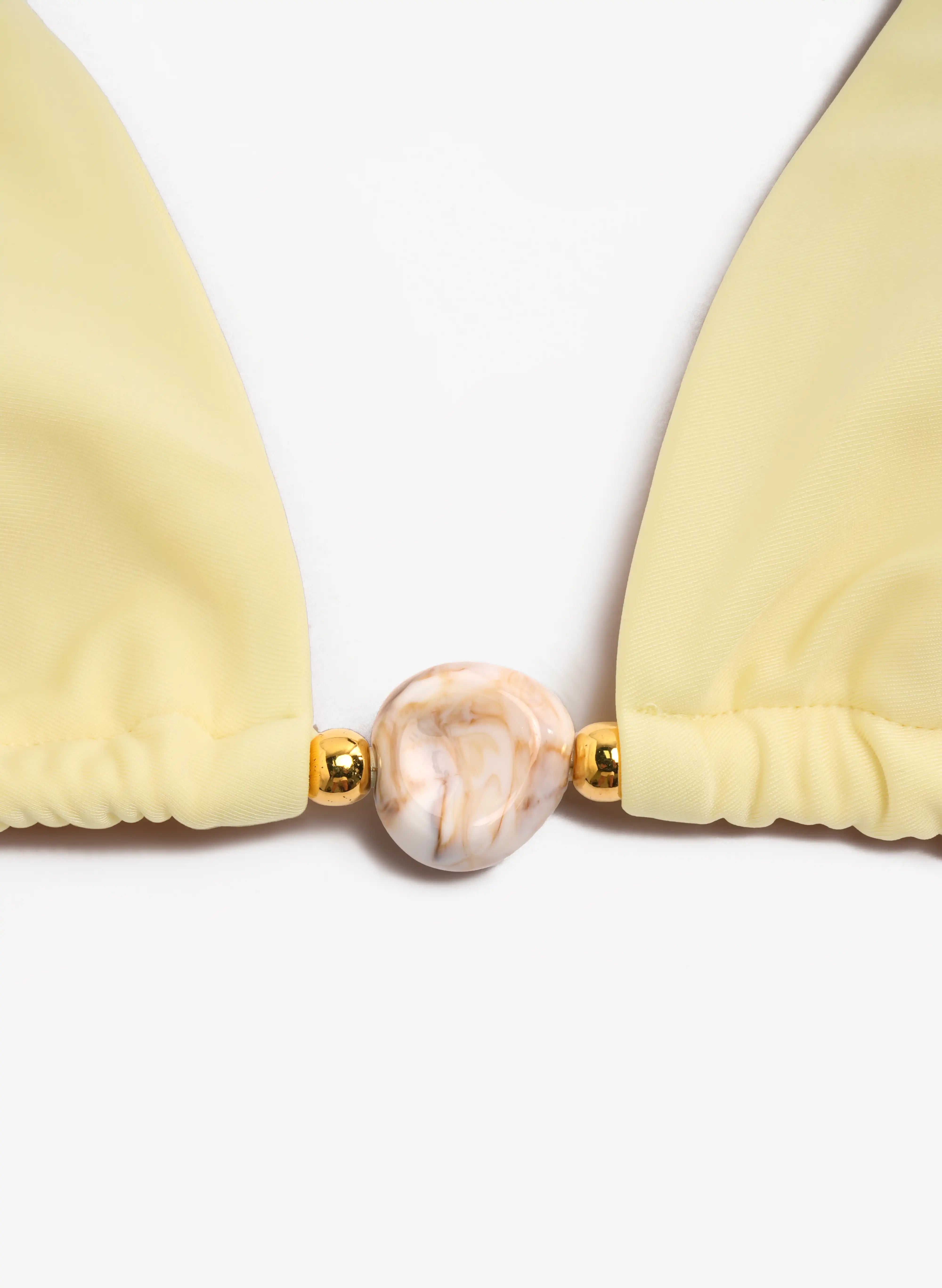 Barbados Shell‑Bead Halter Triangle Bikini Set‑Butter Yellow