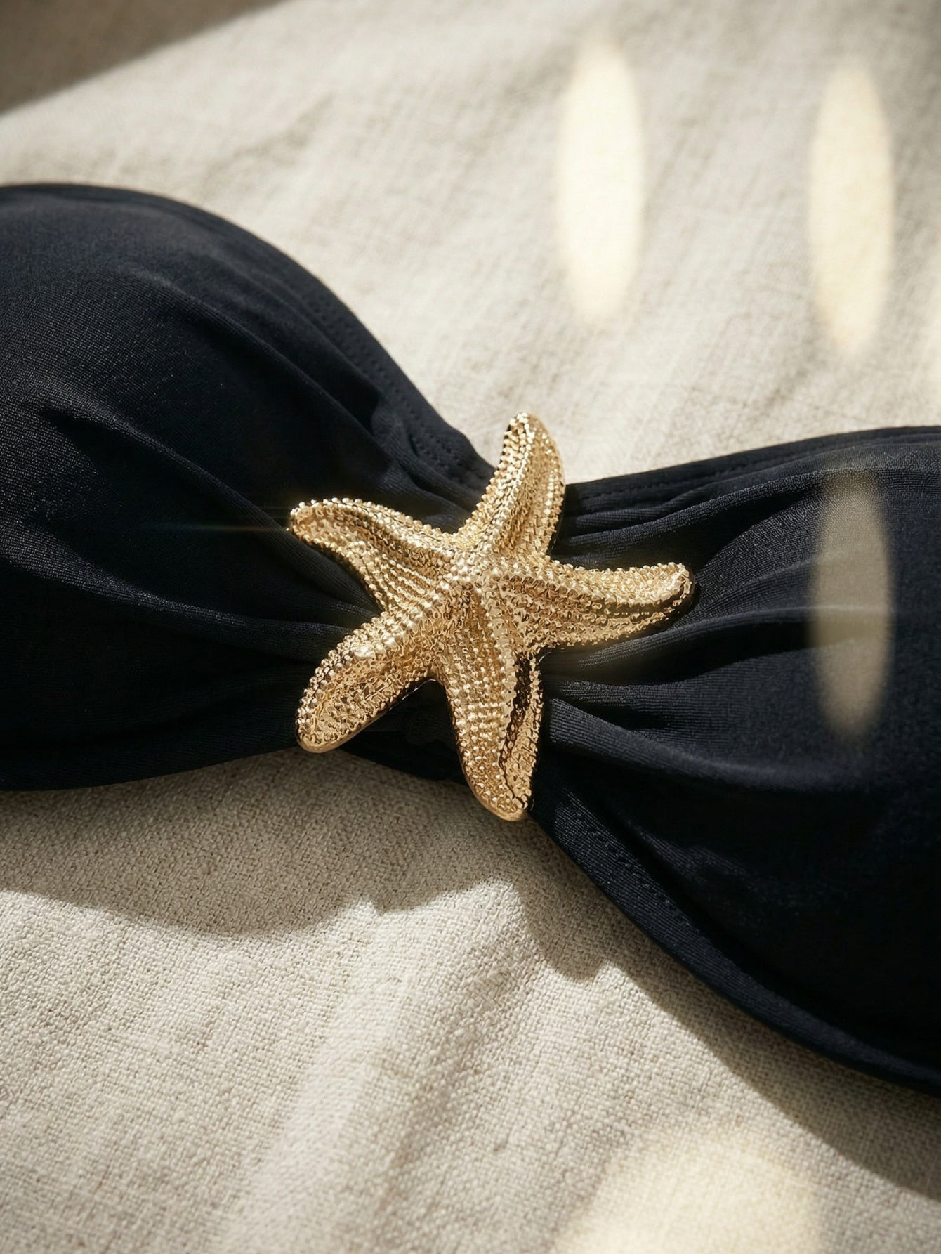 Black Strapless Starfish Decor Halter Strap Bikini Sets | Beacheers