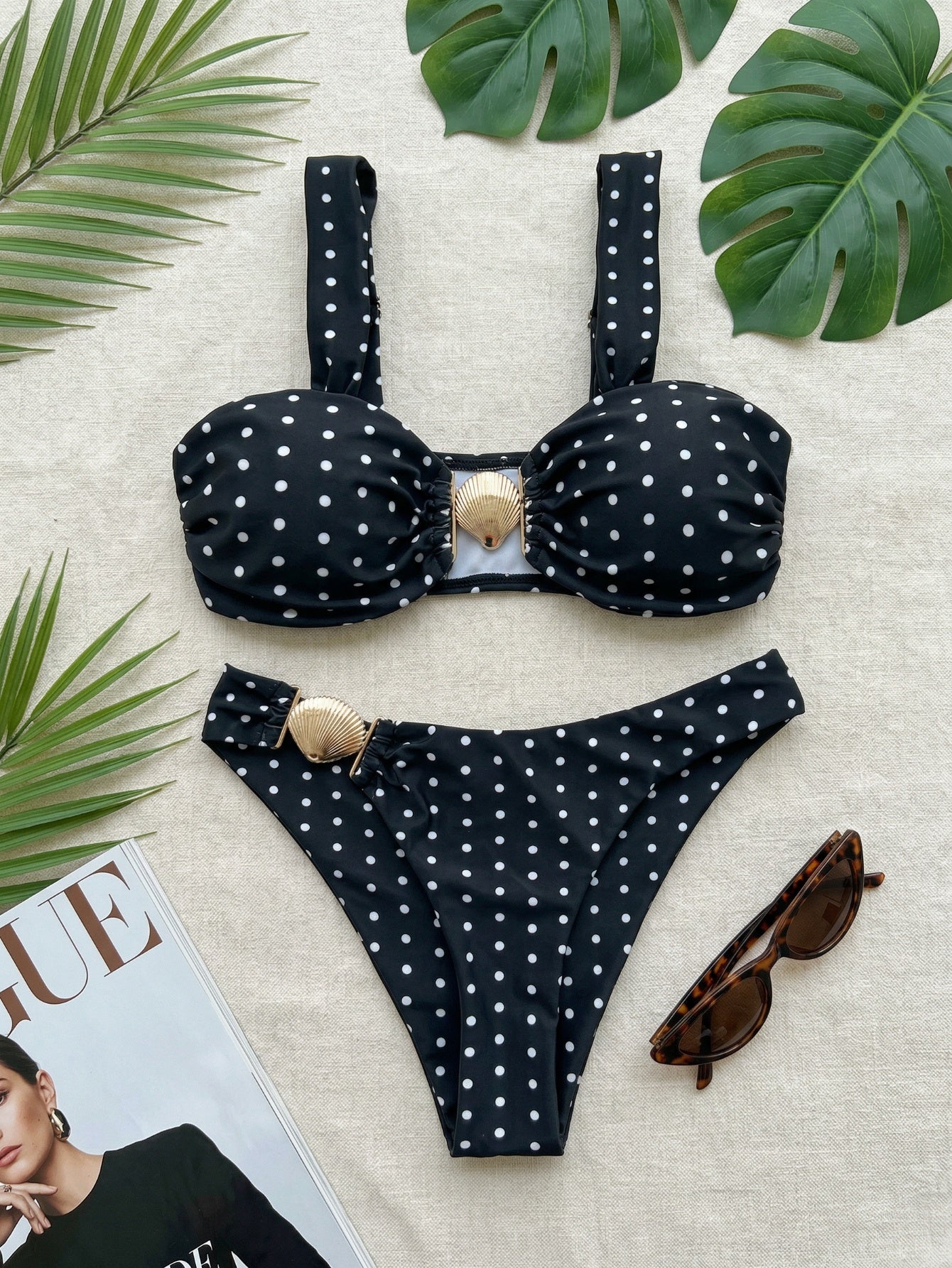 Black & White Polka Dot High-Cut Side Bikini Set | Beacheers