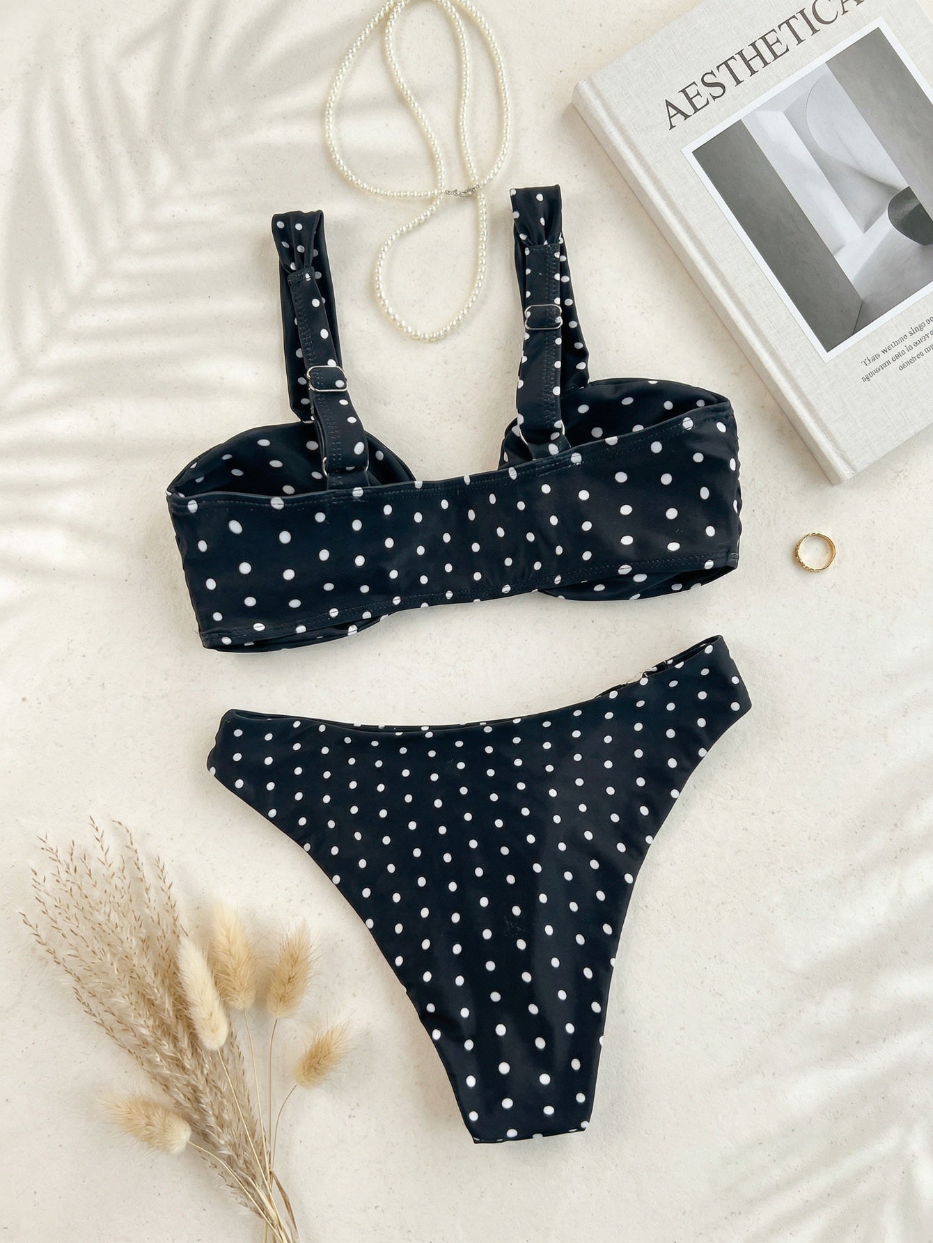 Black & White Polka Dot High-Cut Side Bikini Set | Beacheers