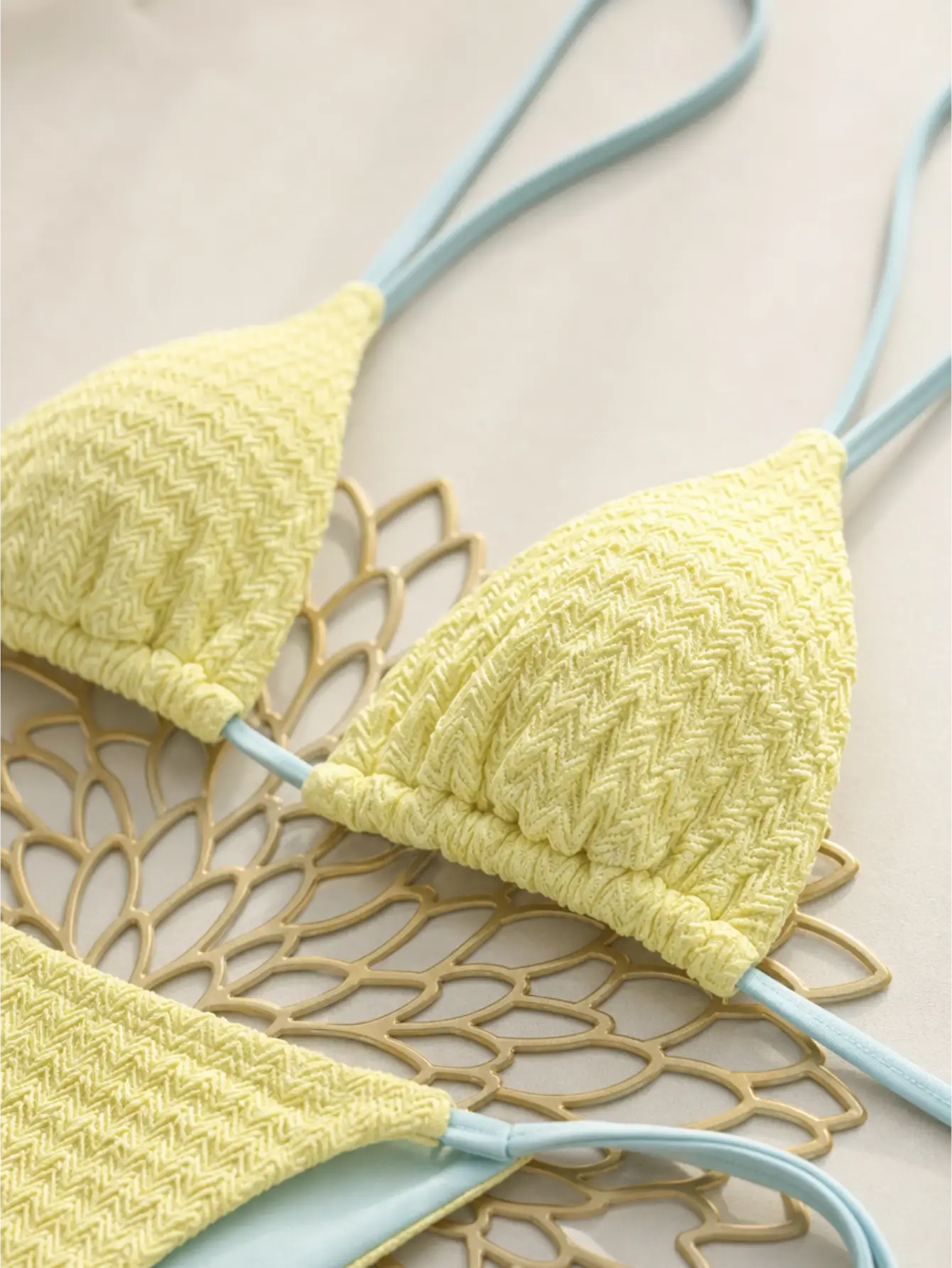 Blue Strap High Cut Tie-Side Bikini Swimwear 2 Pieces Set
