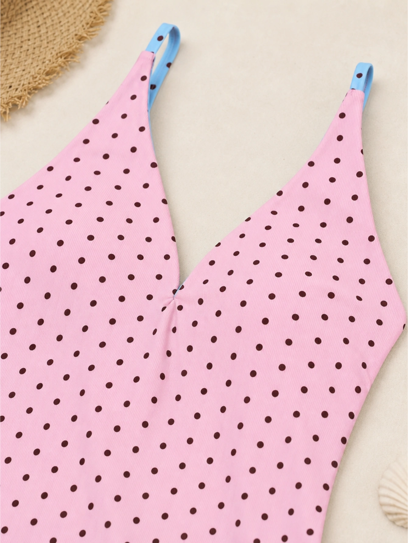 Brown Pink Striped Strap One-Piece Bikini