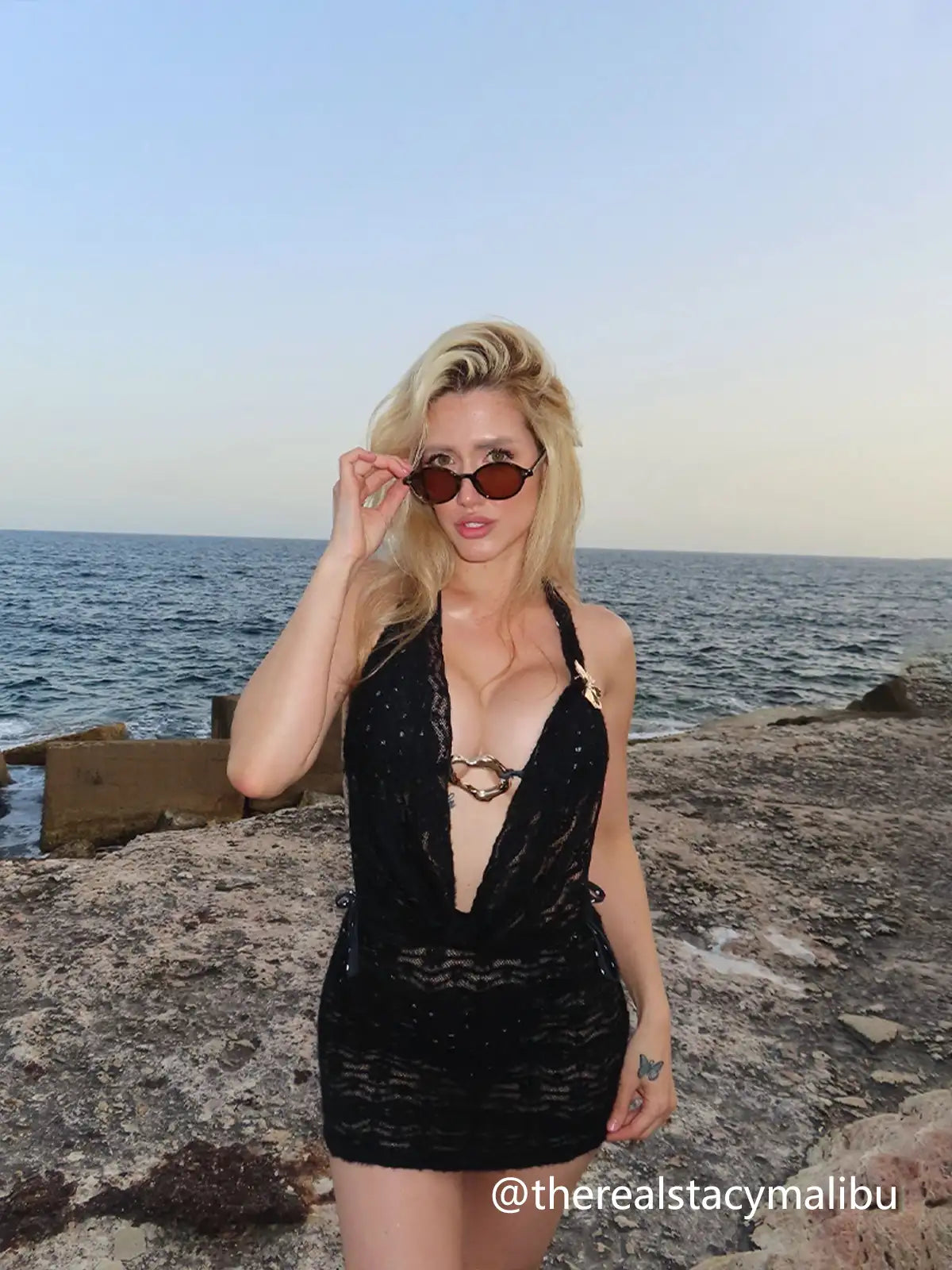 Capri Black Lace Halter Mini Cover Up