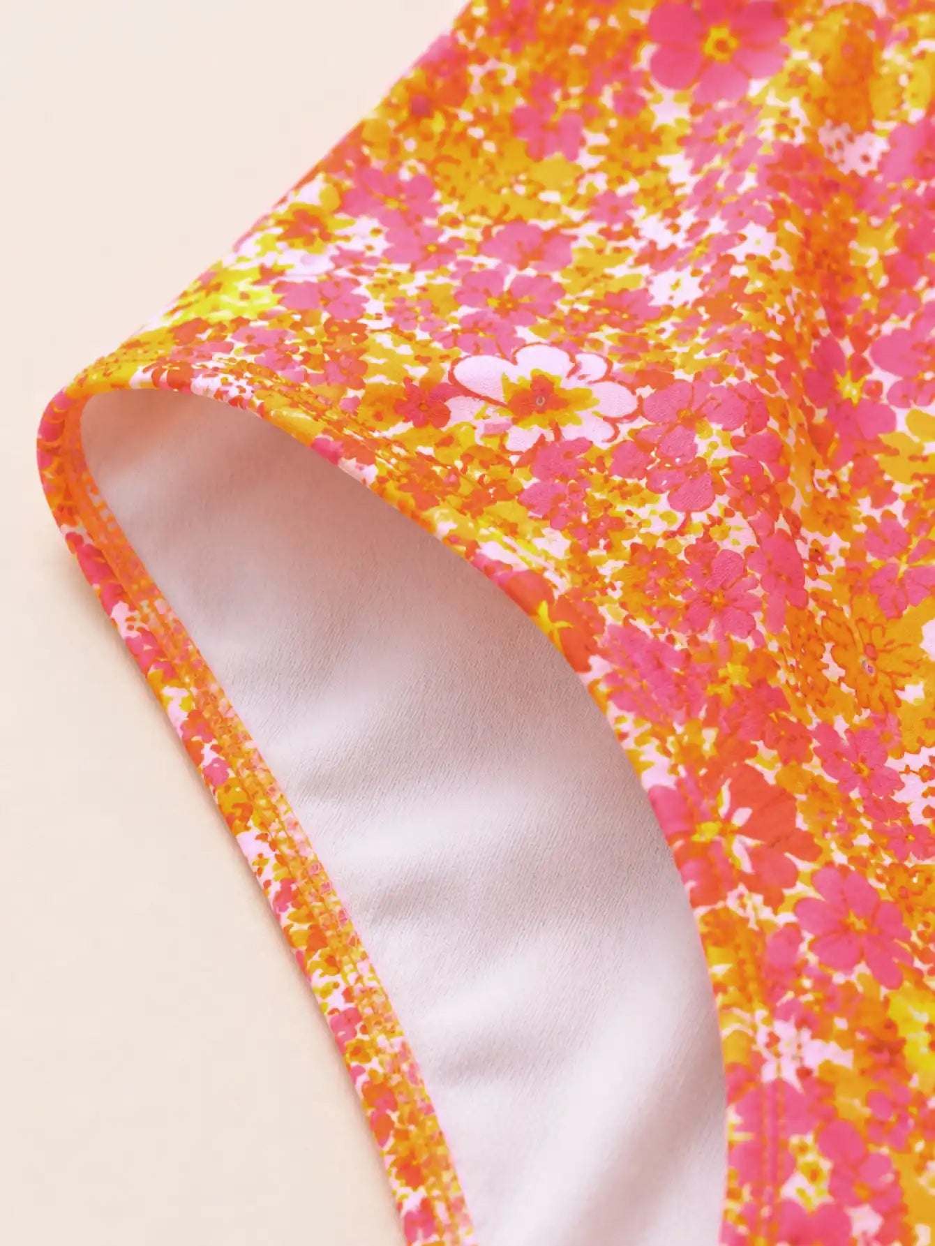 Capri Ditsy Floral Square Neck High Waist Bikini Set - Tangerine