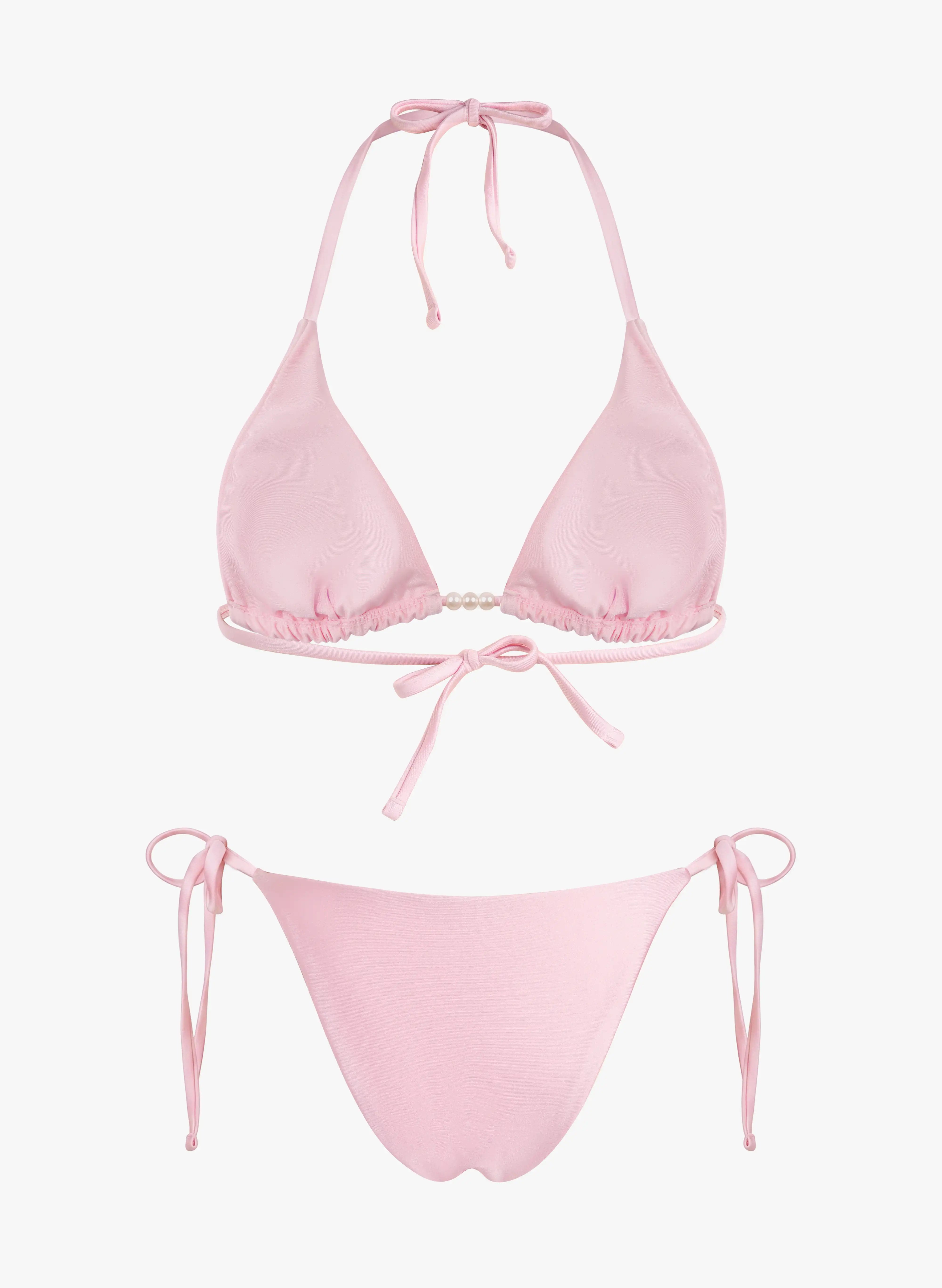 Capri Pearl Halter Triangle Bikini Set‑Satin Blush Pink