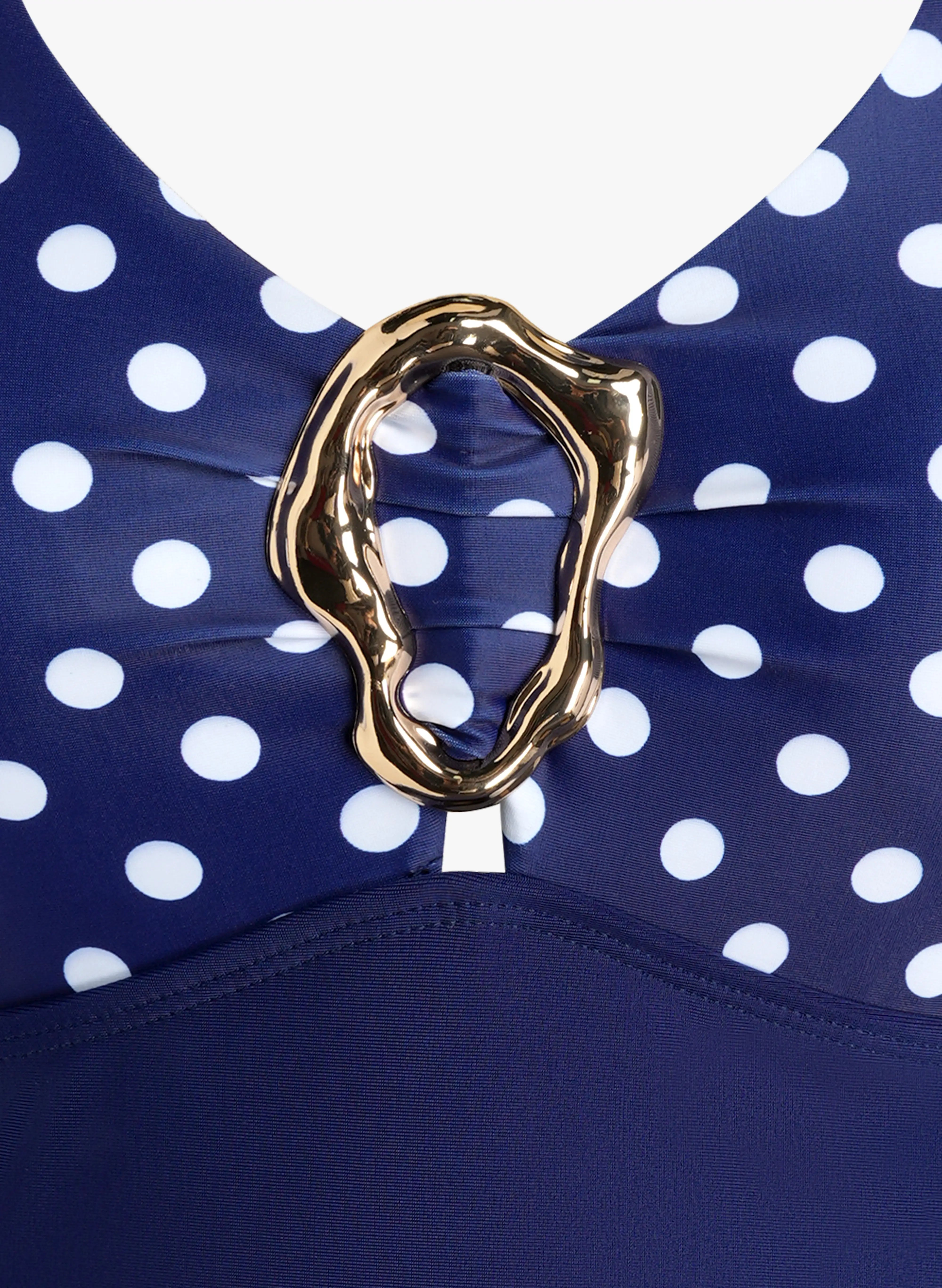 Capri Polka Dot Halter Tankini Side-Tie Set - Navy Blue