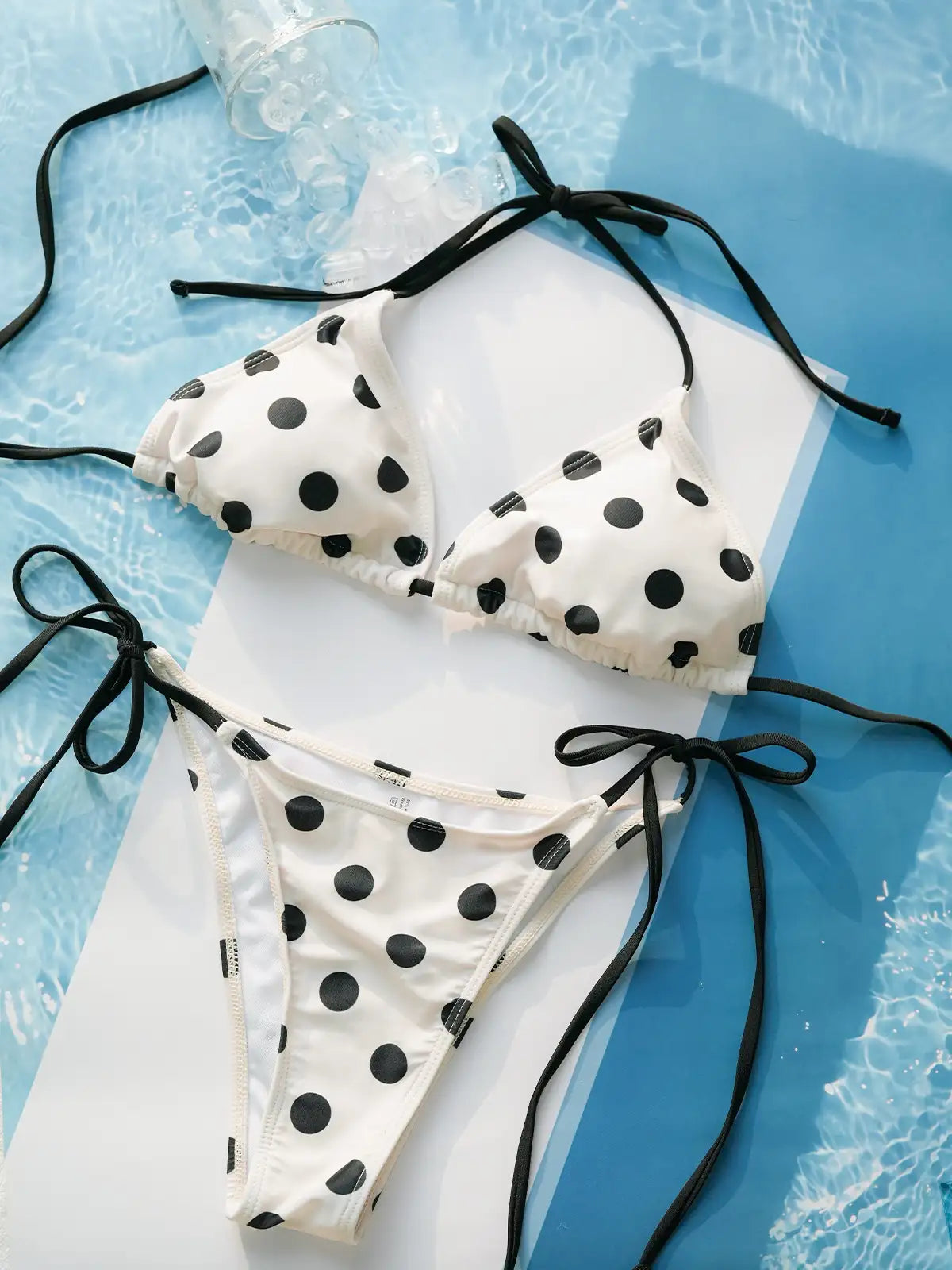 Capri White Polka Dot Tie Side Triangle Bikini Set
