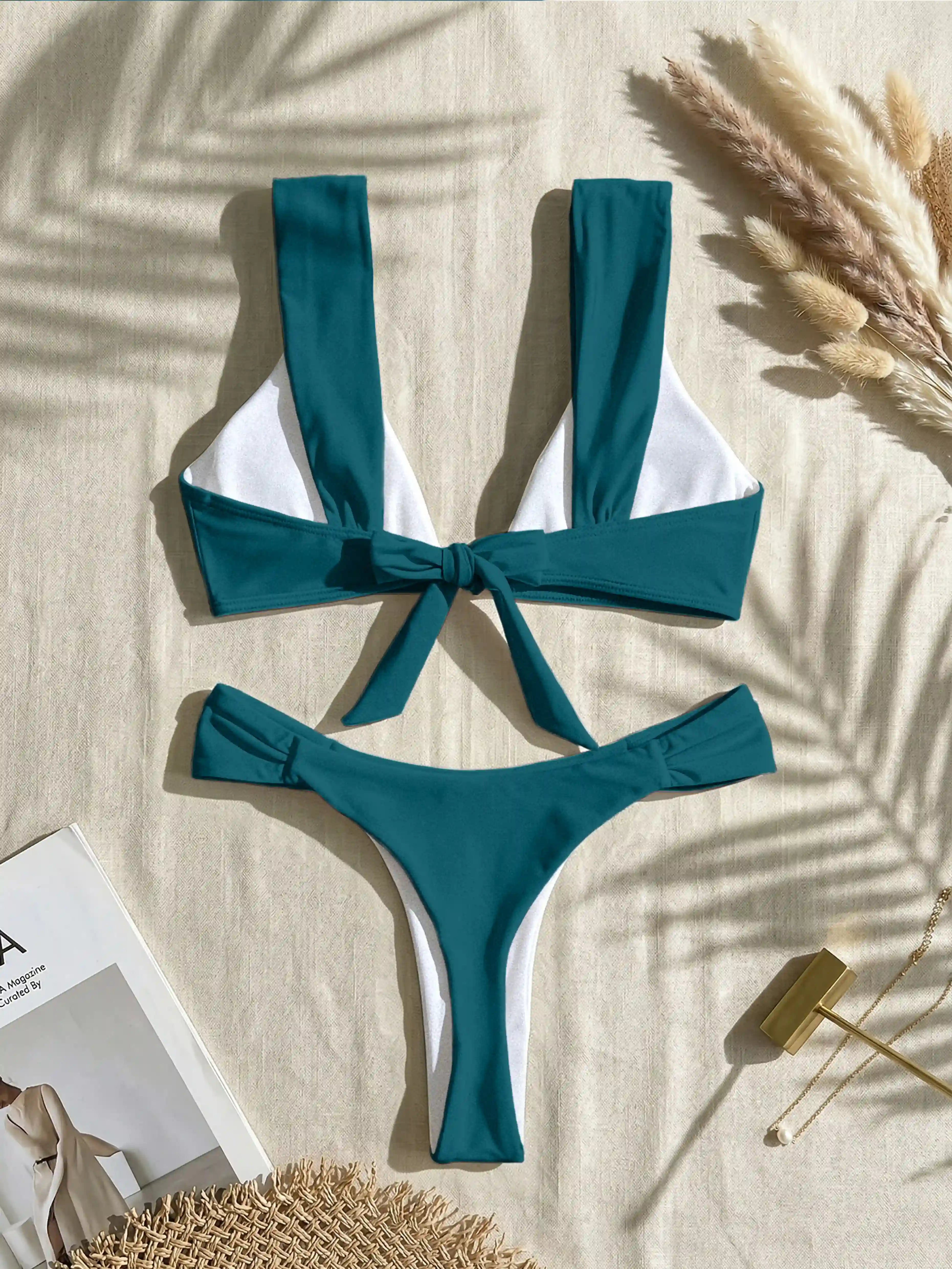Capri Wide Strap Ruched Bikini Set - Deep Teal Blue