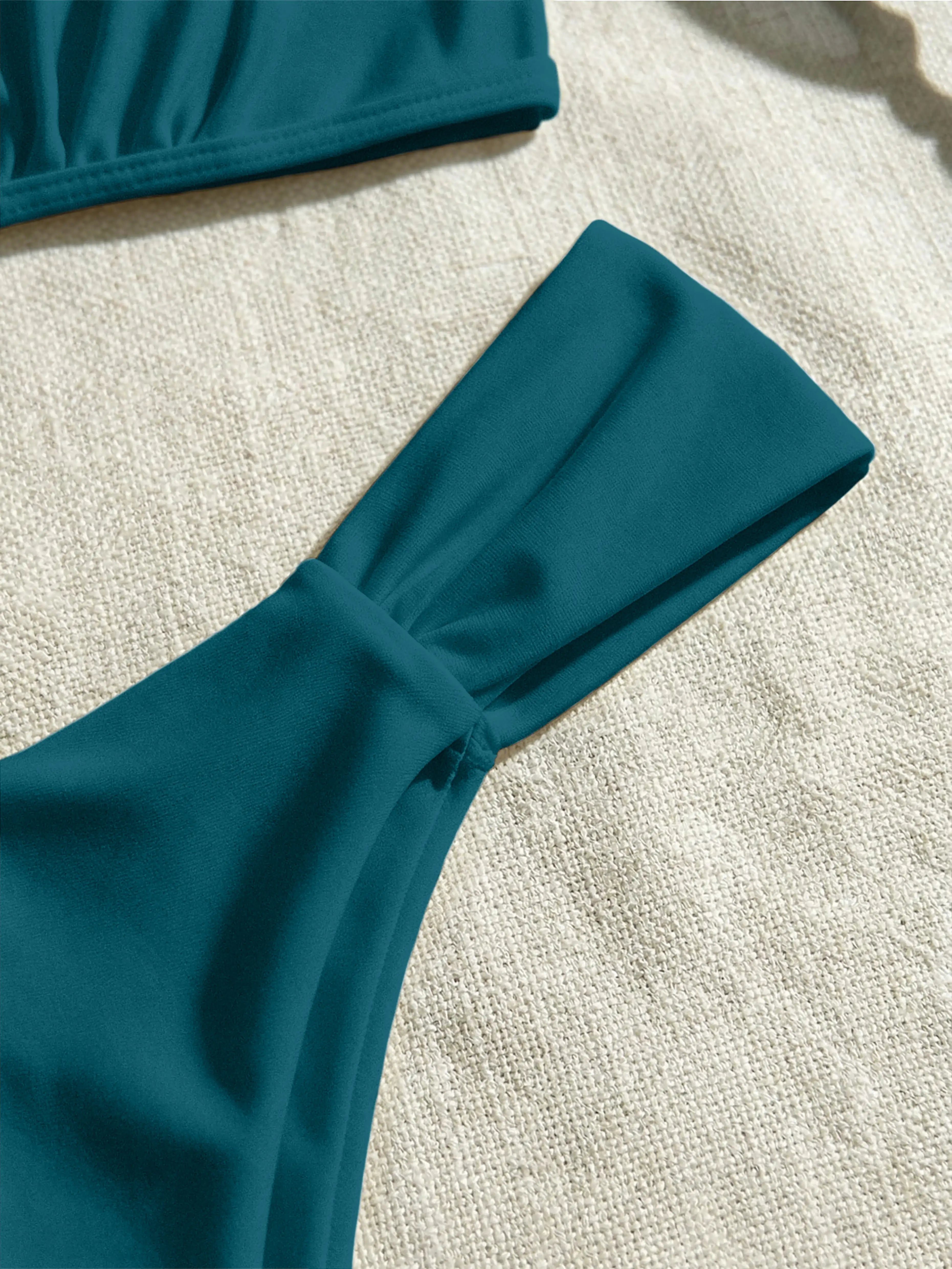 Capri Wide Strap Ruched Bikini Set - Deep Teal Blue
