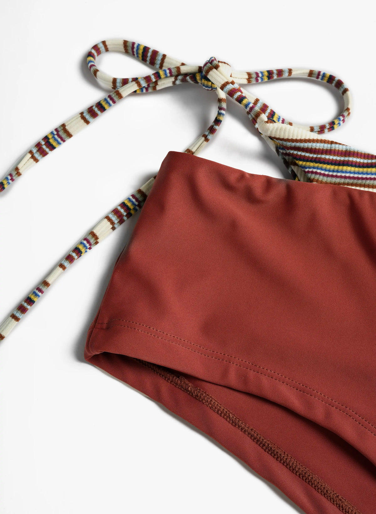 Catalina Striped Trim Halter Bikini Short Set - Rust Burgundy | Beacheers