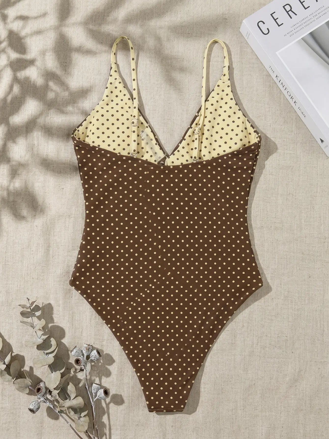 Coffee Polka Dot + Brown Yellow One-Piece Swimsuits