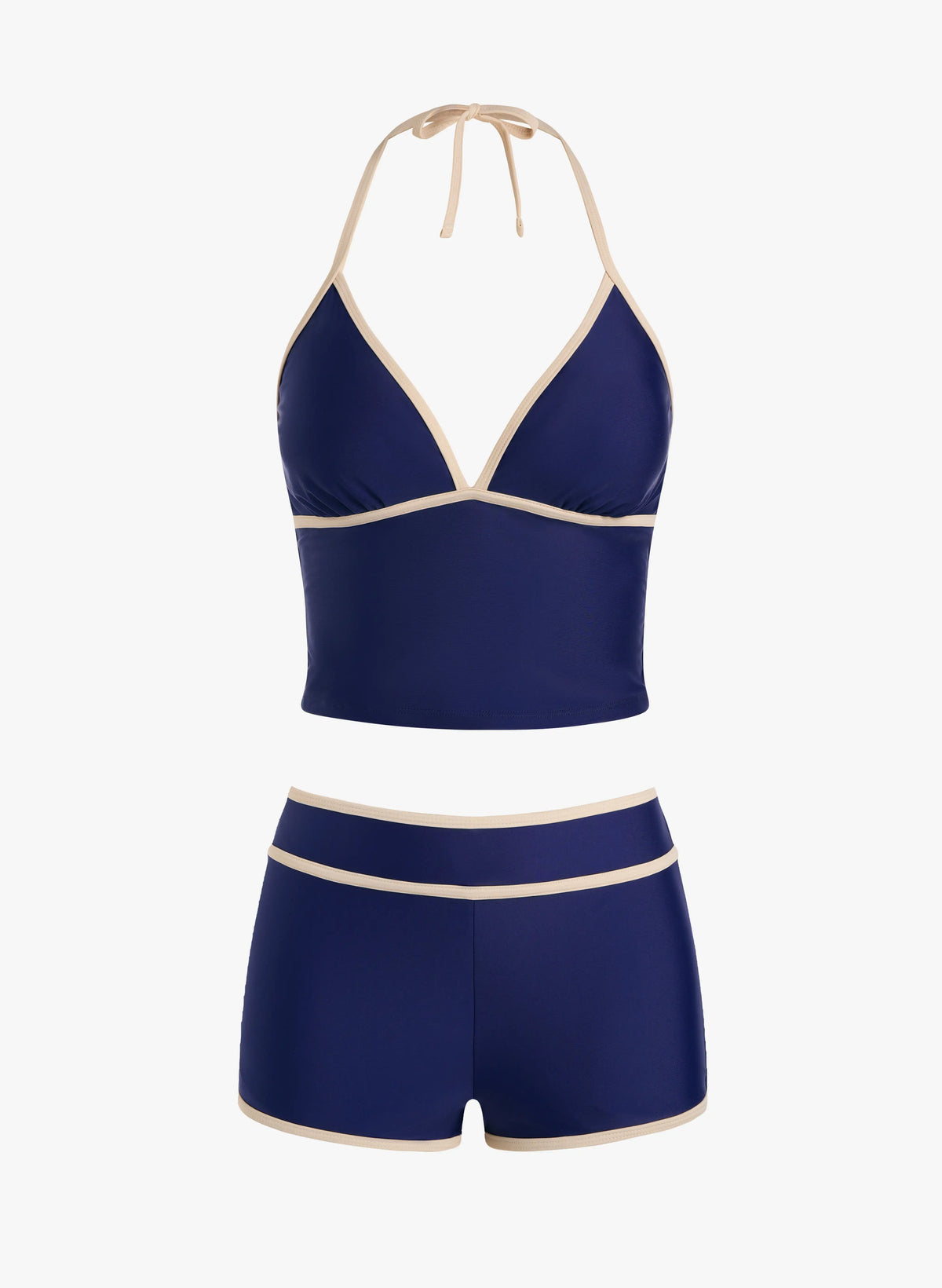 Contrast Trim Backless High Waist Tankini Set