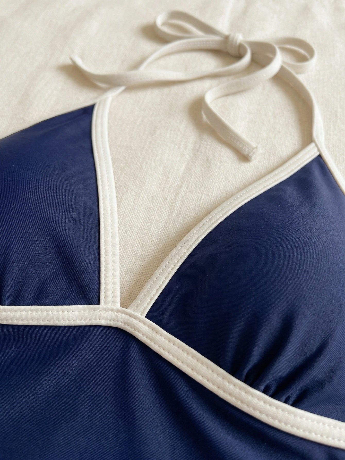 Contrast Trim Backless High Waist Tankini Set | Beacheers