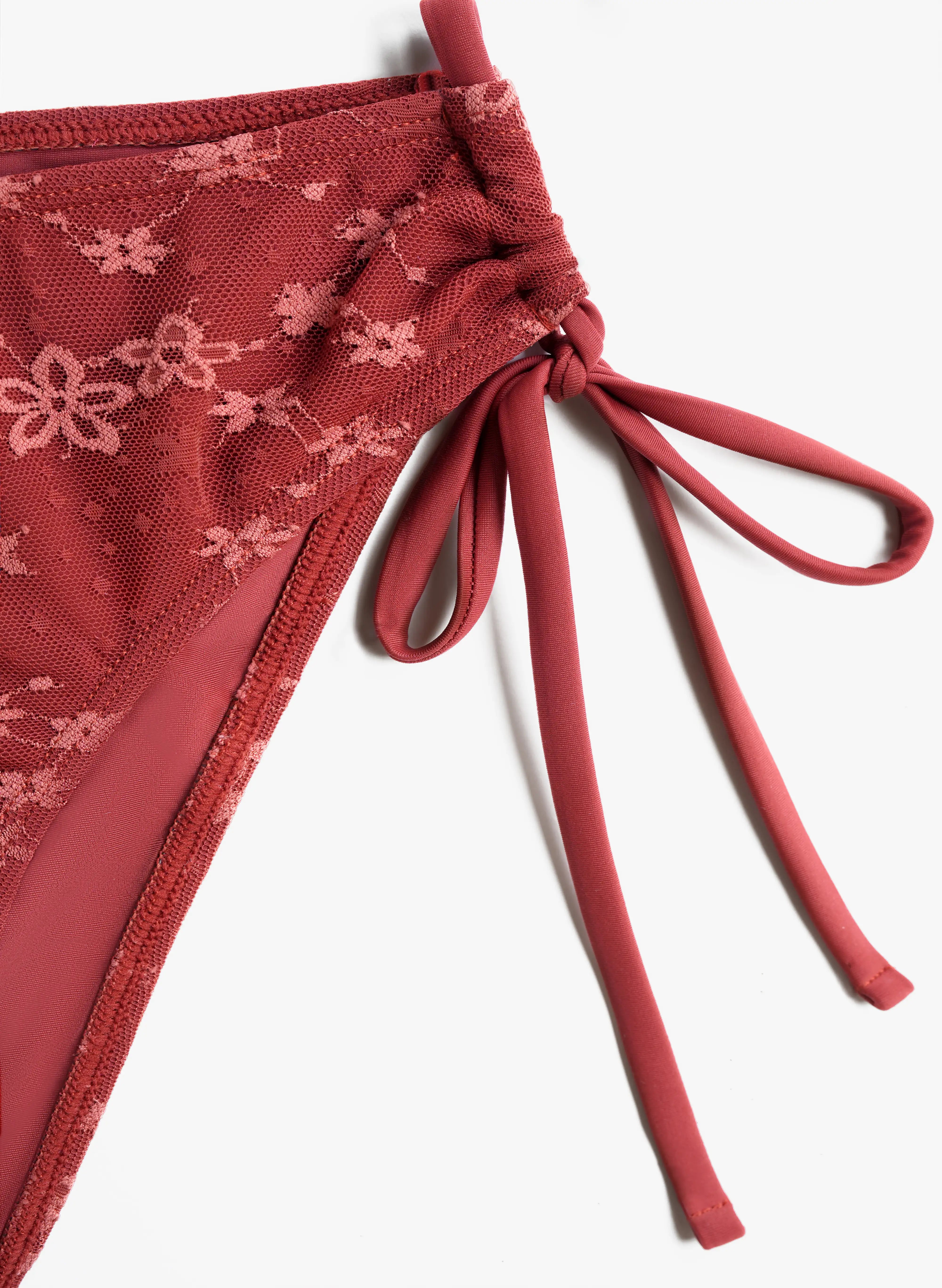 Elena Ruffle Front-Tie Tankini Set - Burgundy Floral