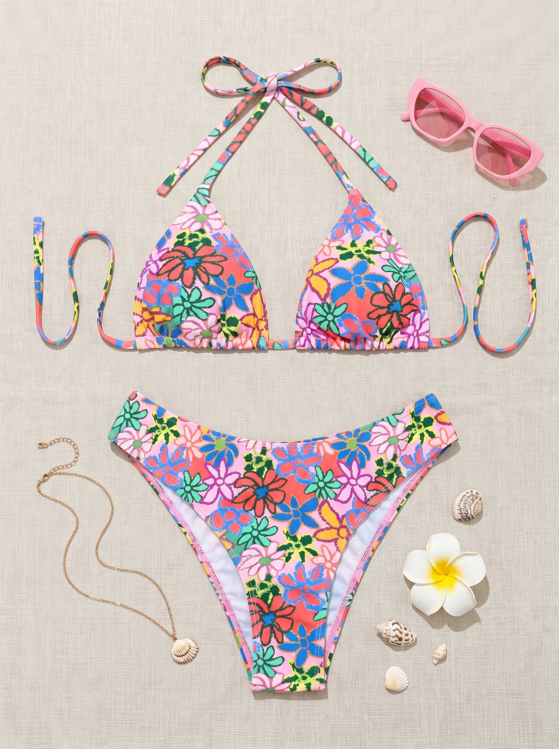 floral-print-halter-neck-tie-up-two-pieces-bikini-set– Beacheers