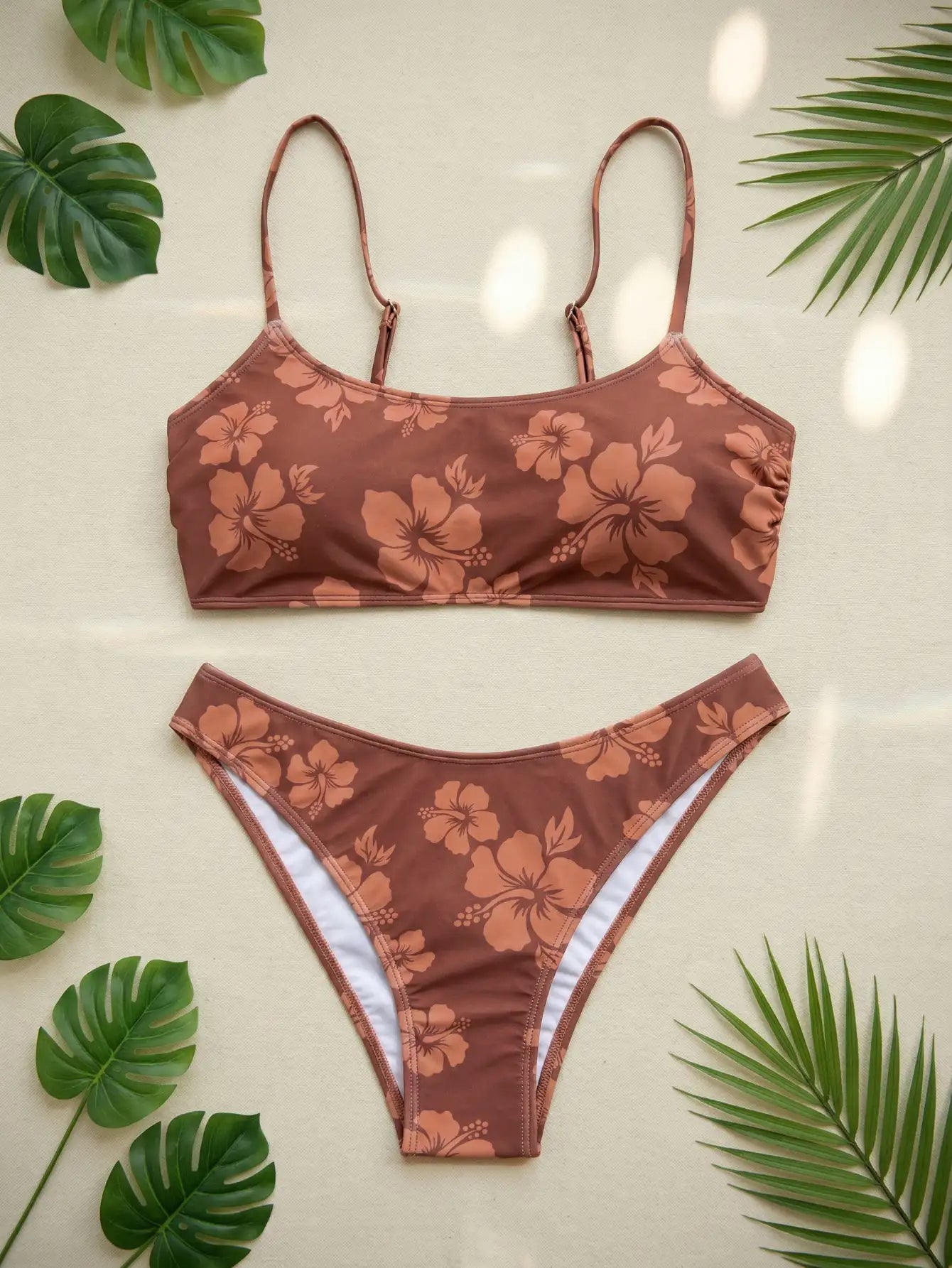 Floral Print Scoop Neck Spaghetti Strap 2 Piece Bikini Set