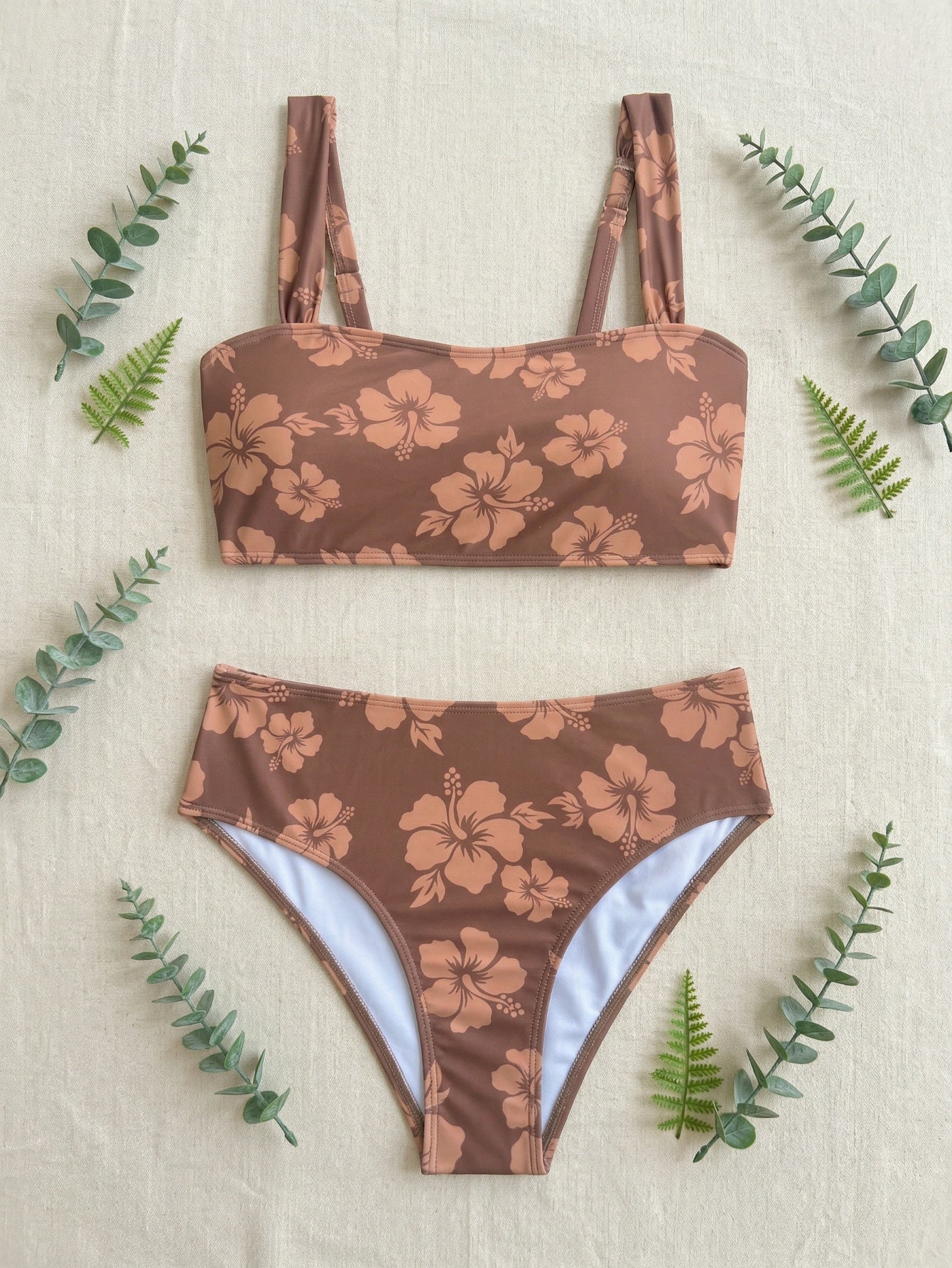 Floral Print Bandeau Adjustable Straps 2 Piece Bikini Set | Beacheers