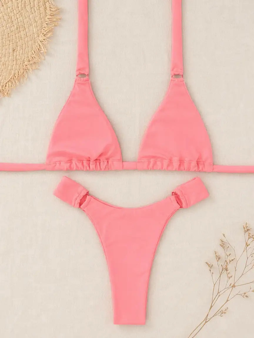 Halter Neck Triangle Two Piece Bikini Set
