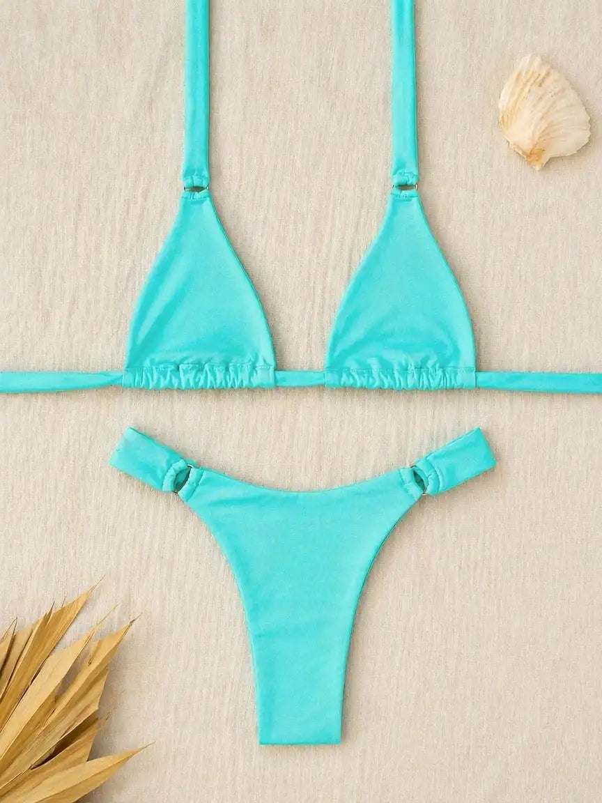 Halter Neck Triangle Two Piece Bikini Set