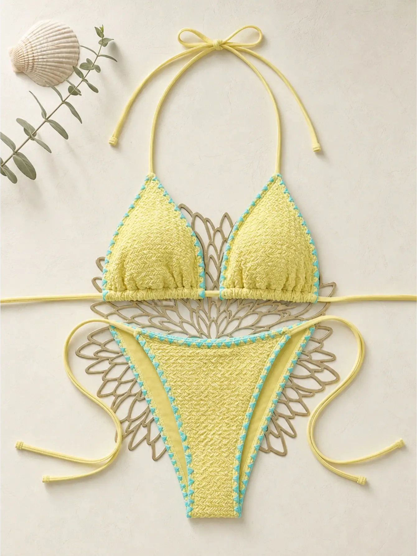 Halter Tied Yellow Cute Separate Bikini Swimwear
