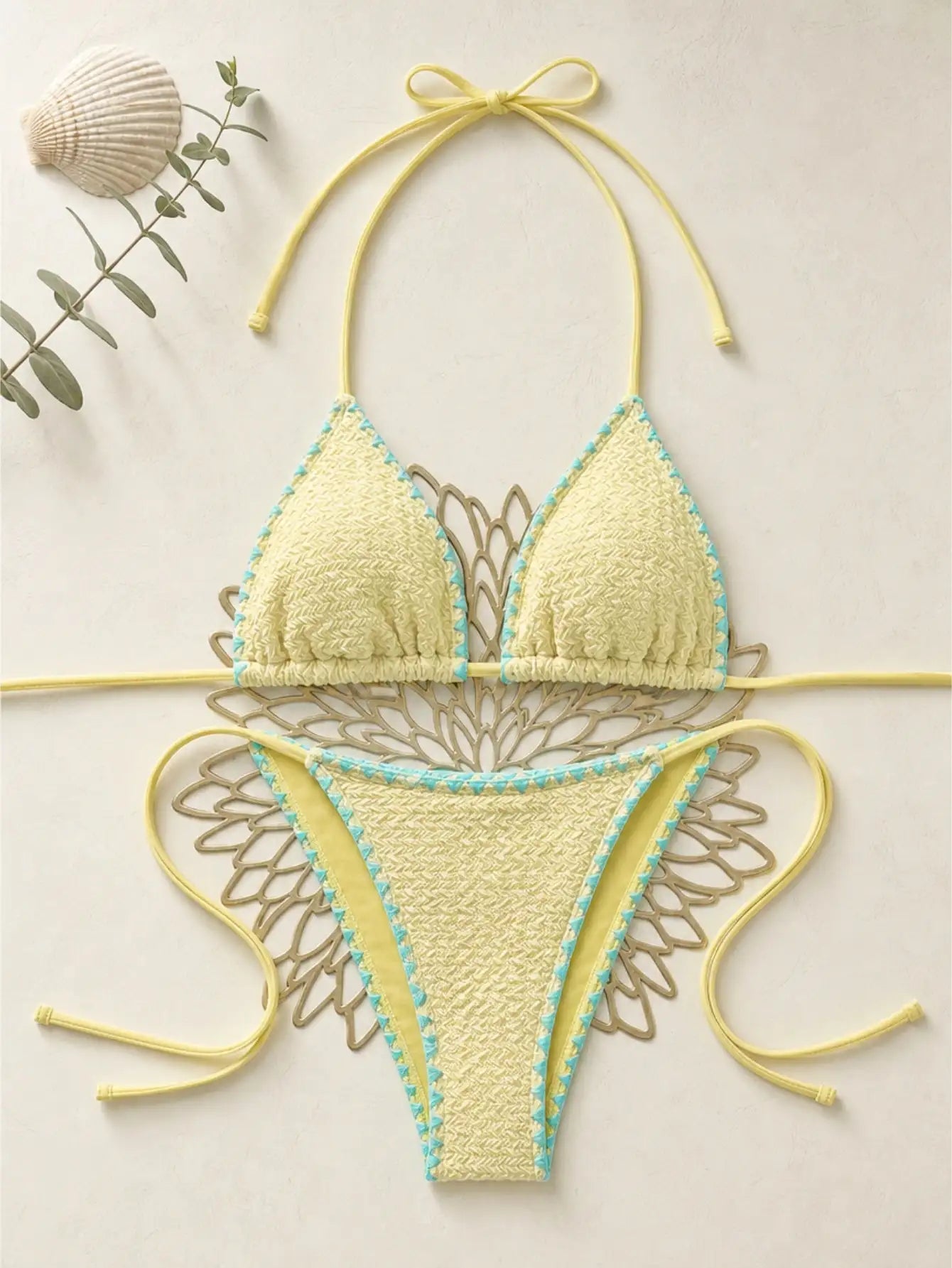 Halter Tied Yellow Cute Separate Bikini Swimwear