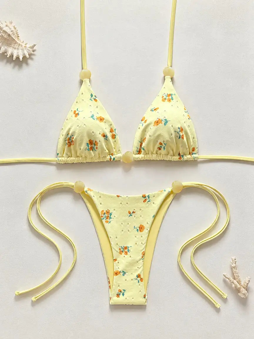 Havana Floral Tie Bikini Set - Pale Lemon Yellow