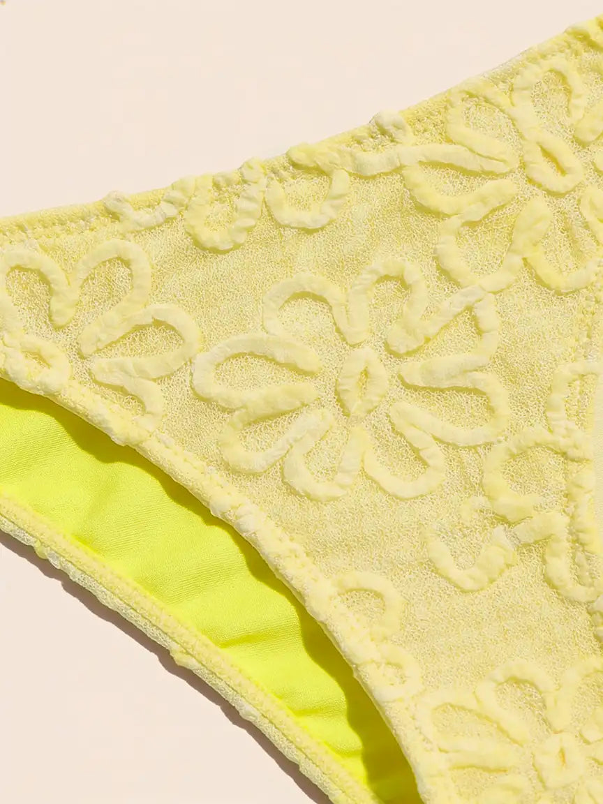 Isla Floral Textured Tankini Bikini Set - Lemon Yellow