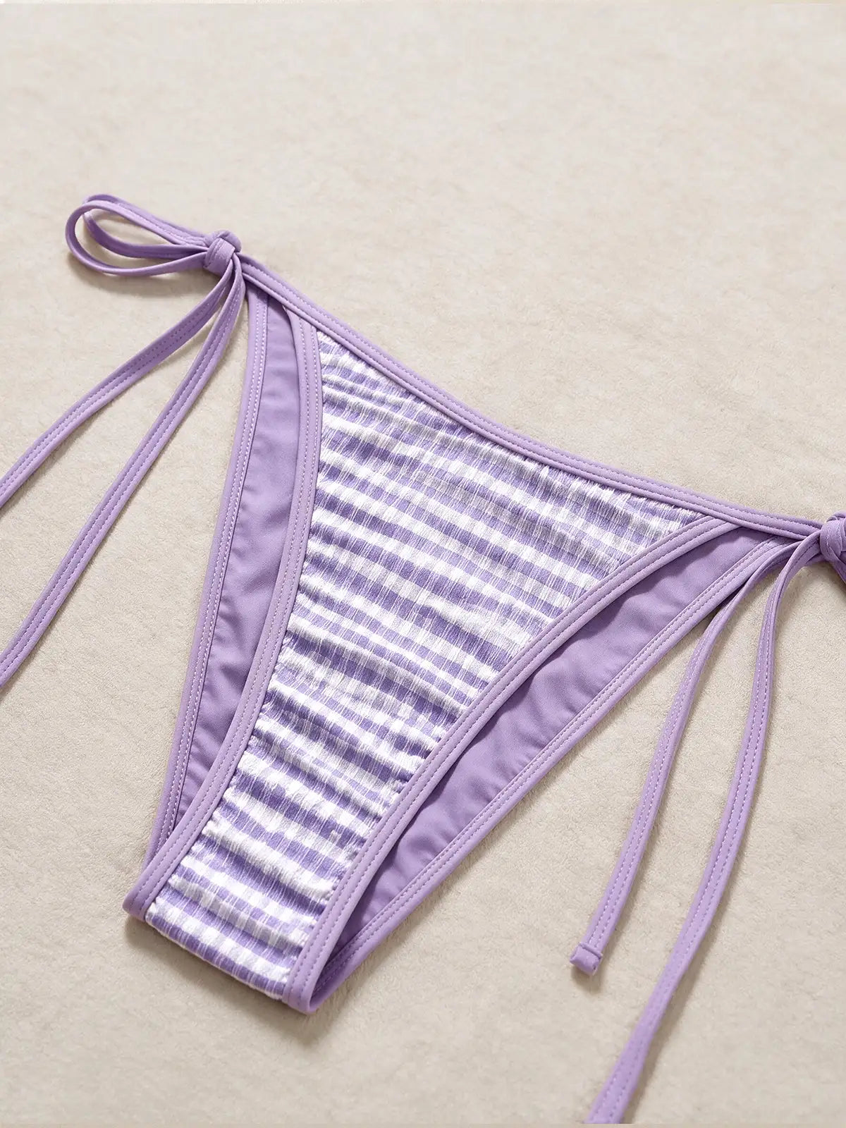 Lavender Gingham Reversible Tie Side Triangle Bikini Set