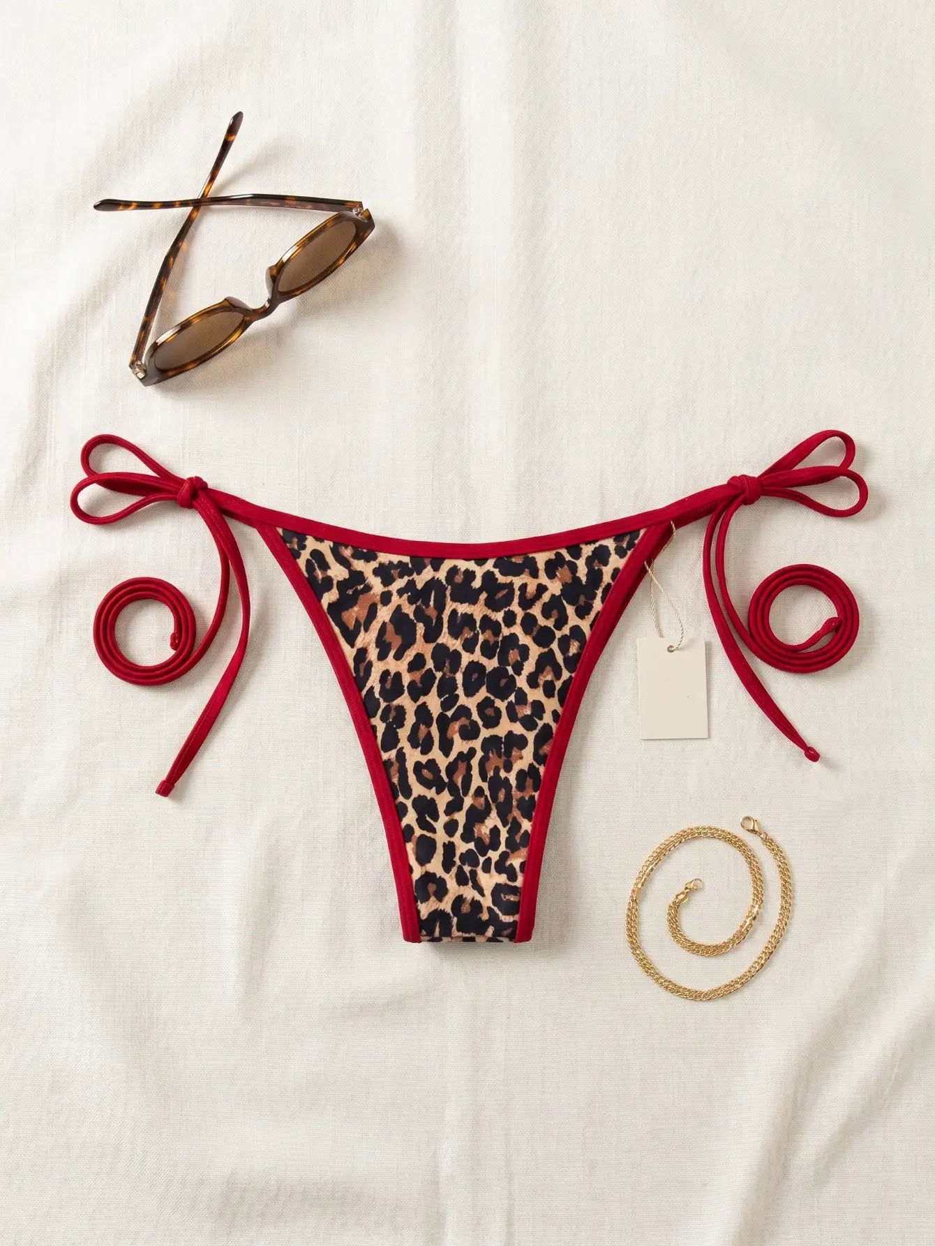 Leopard Print Floral Shell Decor Side Bikini Set