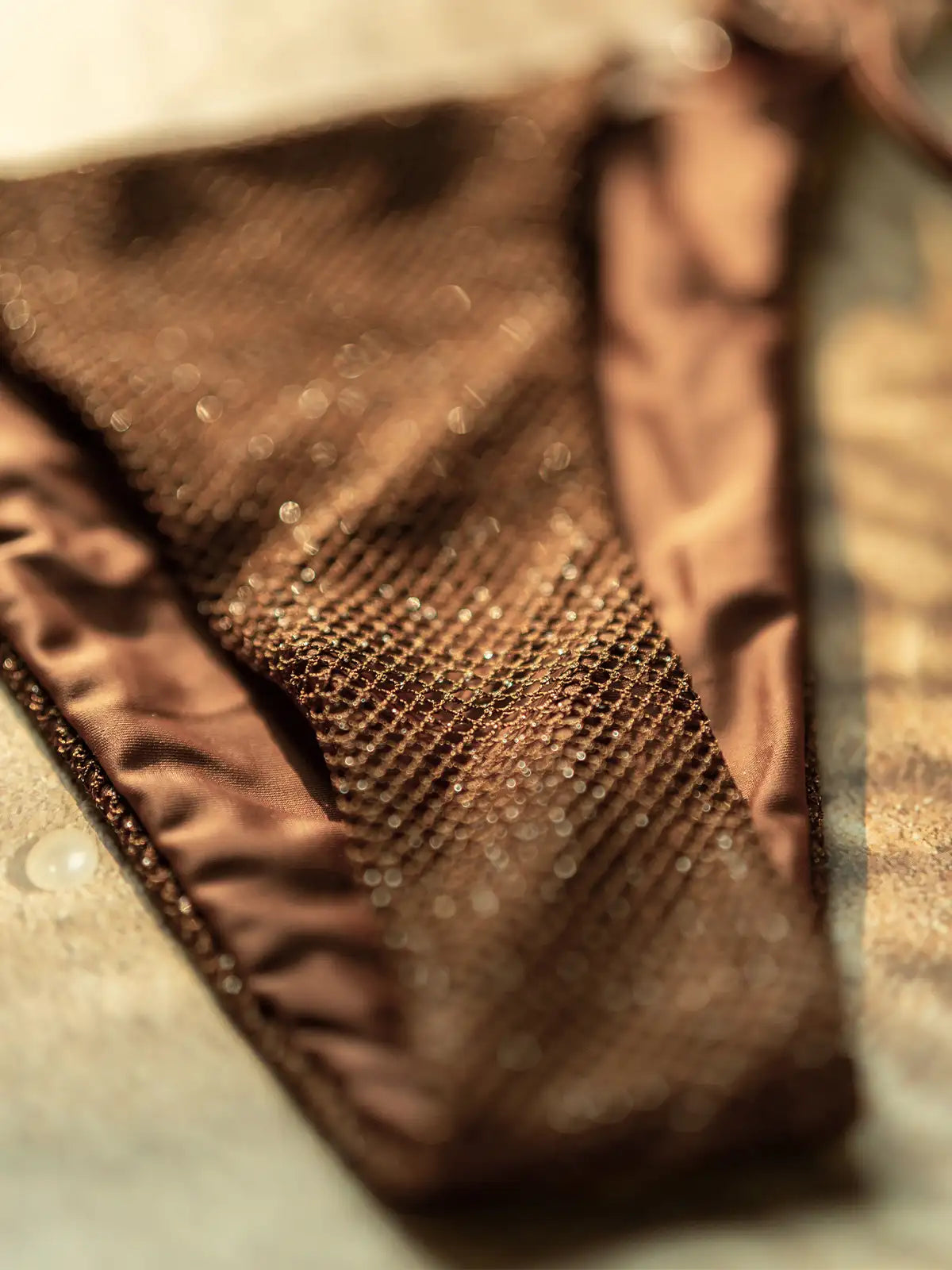 Mallorca Crinkle Beaded Triangle Bikini Set - Brown