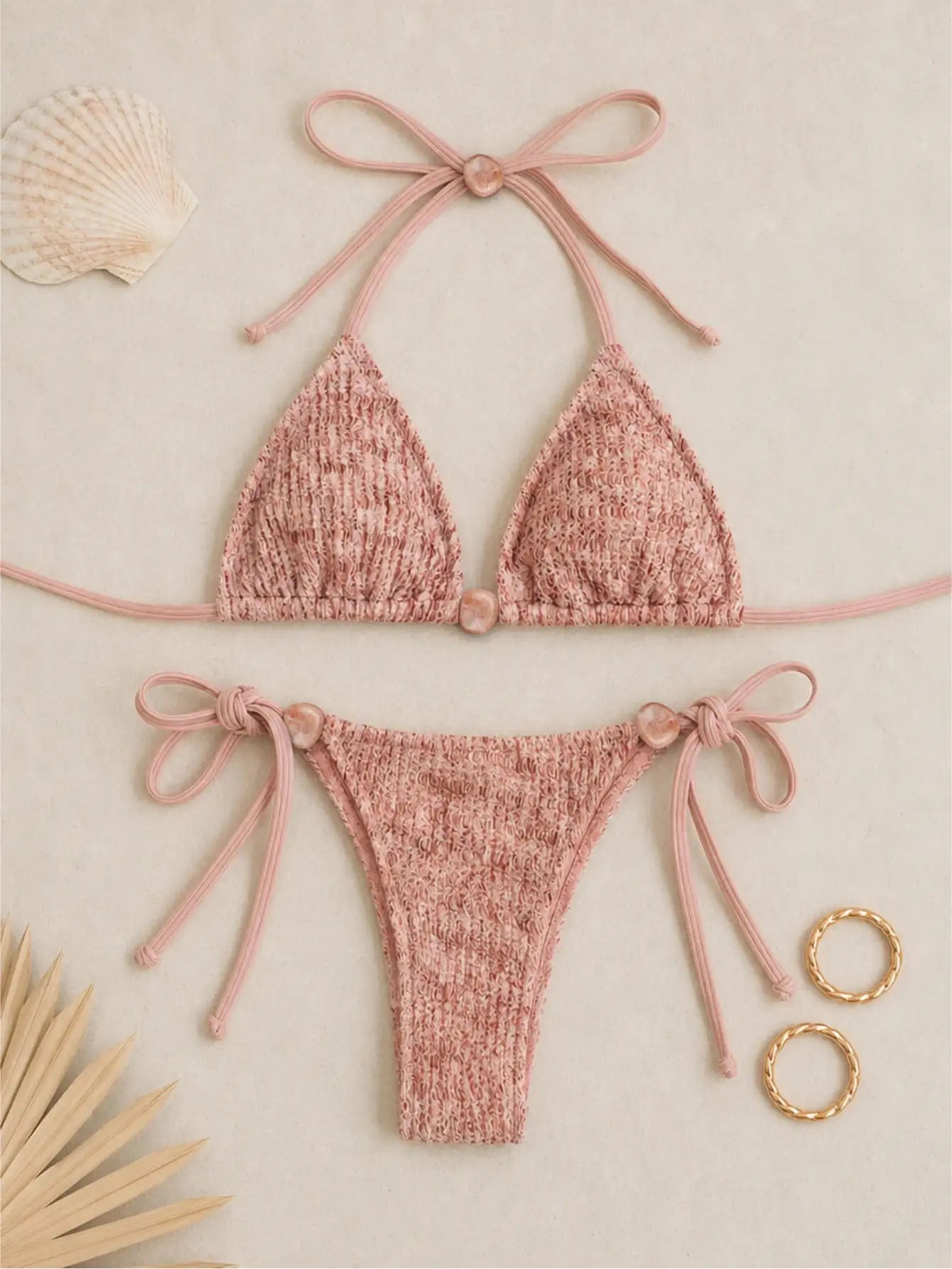 Mallorca Hibiscus Ring Bandeau Bikini Set - Cocoa Terracotta