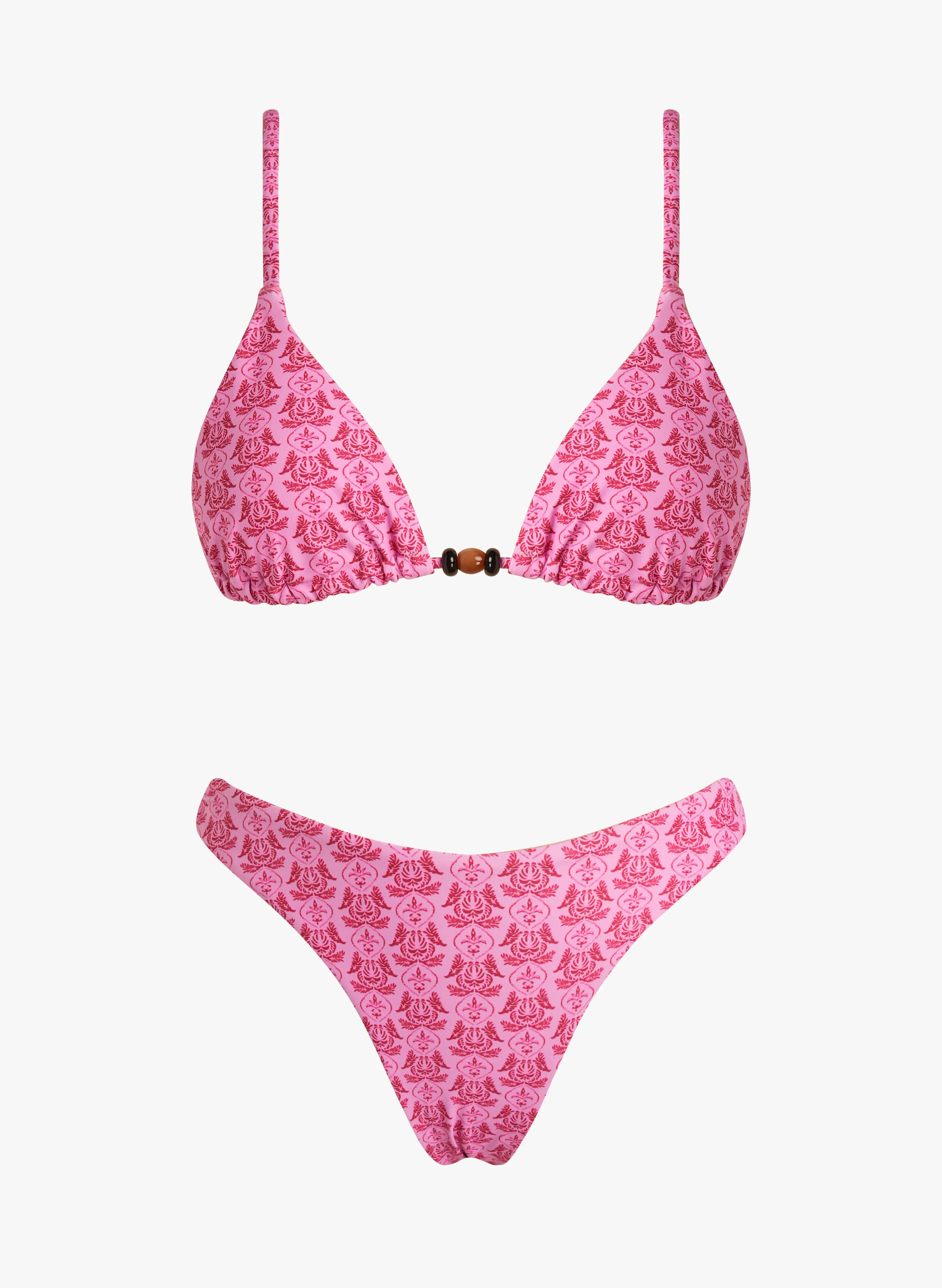 Marbella Adjustable Triangle Bikini Set‑Pink Damask