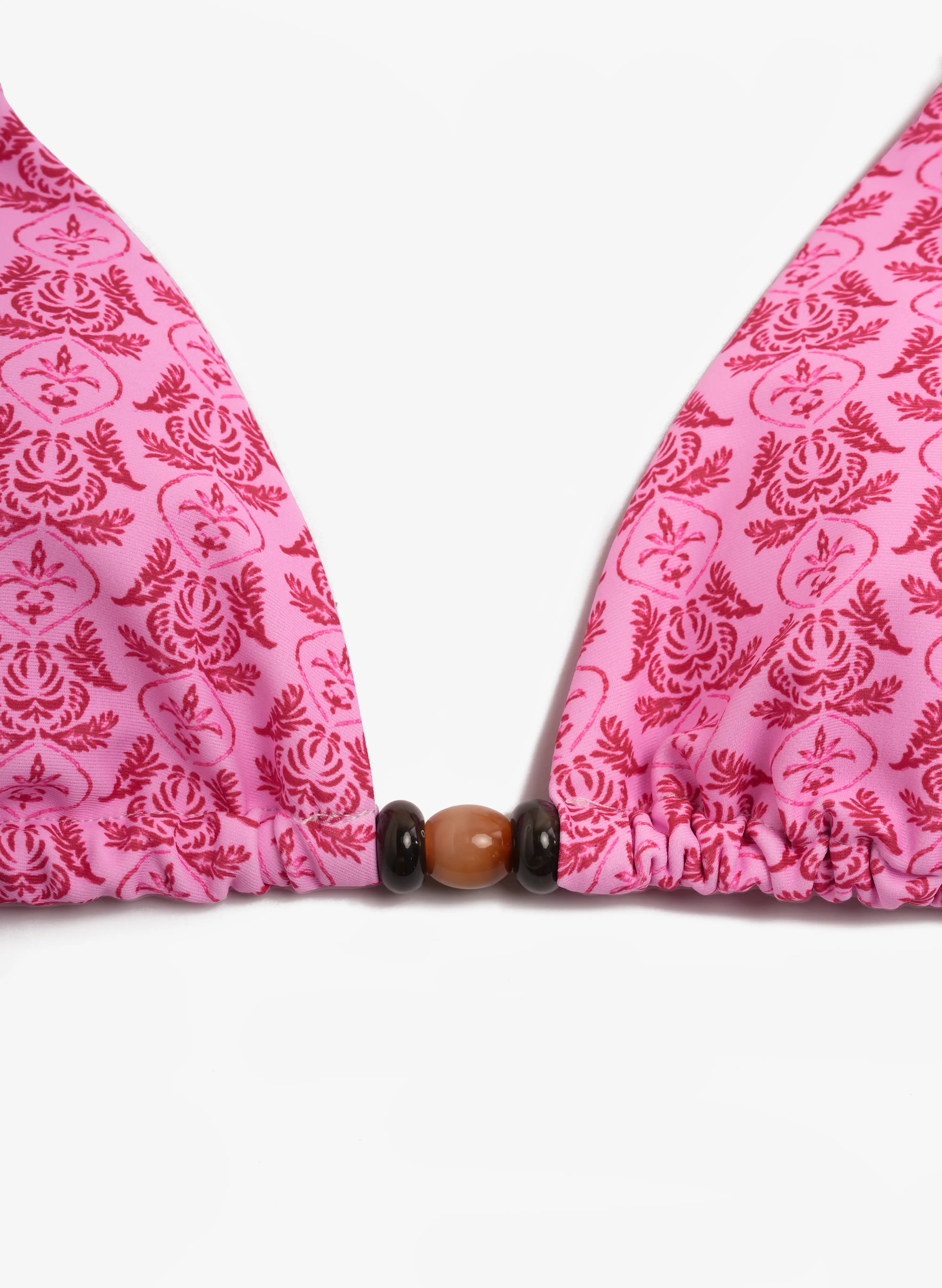 Marbella Adjustable Triangle Bikini Set‑Pink Damask