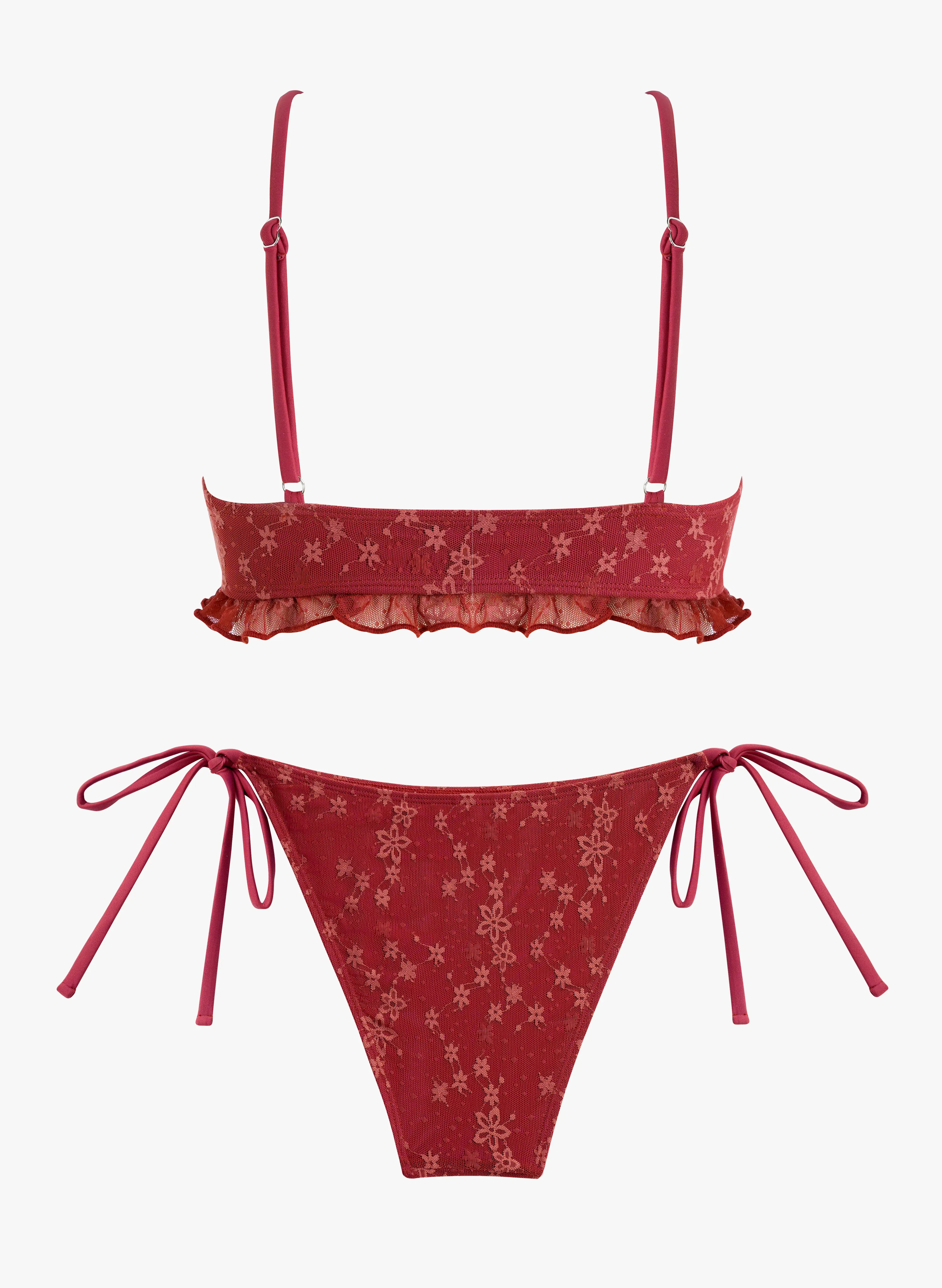 Marilyn Ruffle Front-Tie Bikini Set - Burgundy Floral