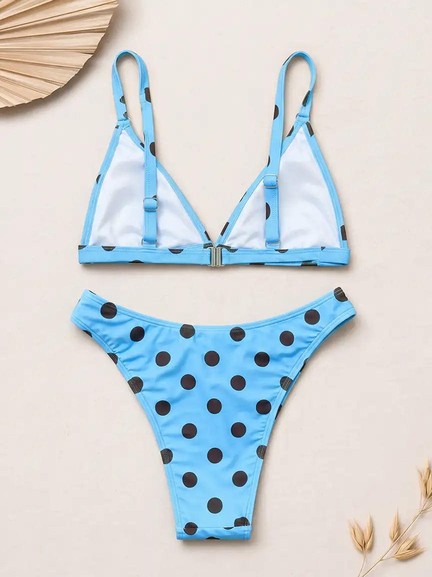 Marley Polka Dot Triangle Bikini Set - Sky Blue