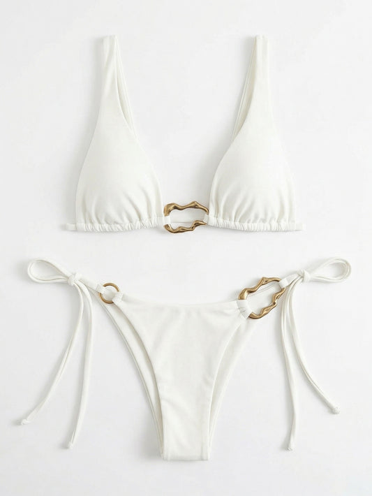 Metal Ring Triangle Two-Piece Bikini Set | Beacheers