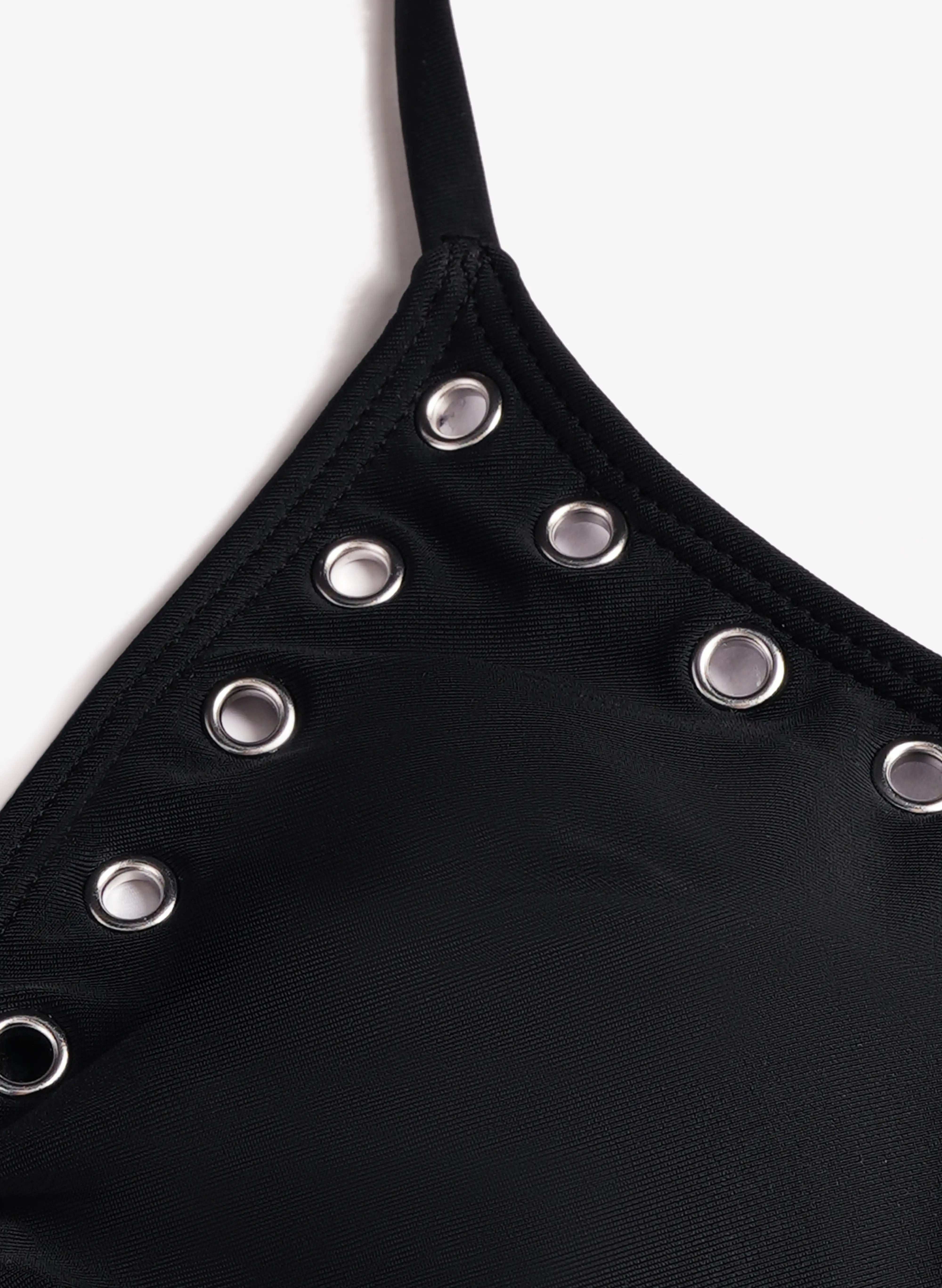 Mykonos Black Eyelet Cutout Halter One Piece Swimsuit