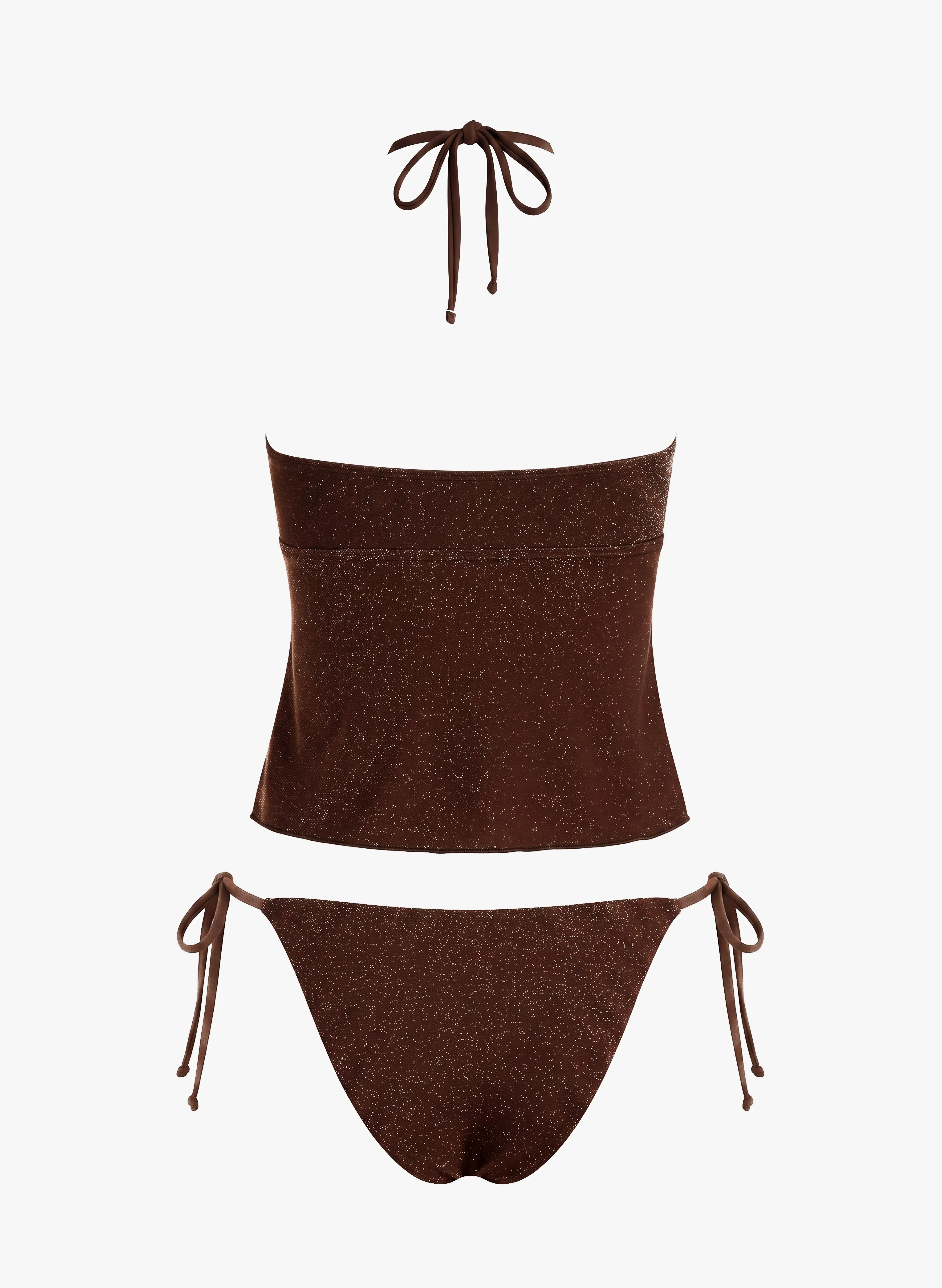 Mykonos Glitter Halter Tankini Side-Tie Set - Cocoa Brown