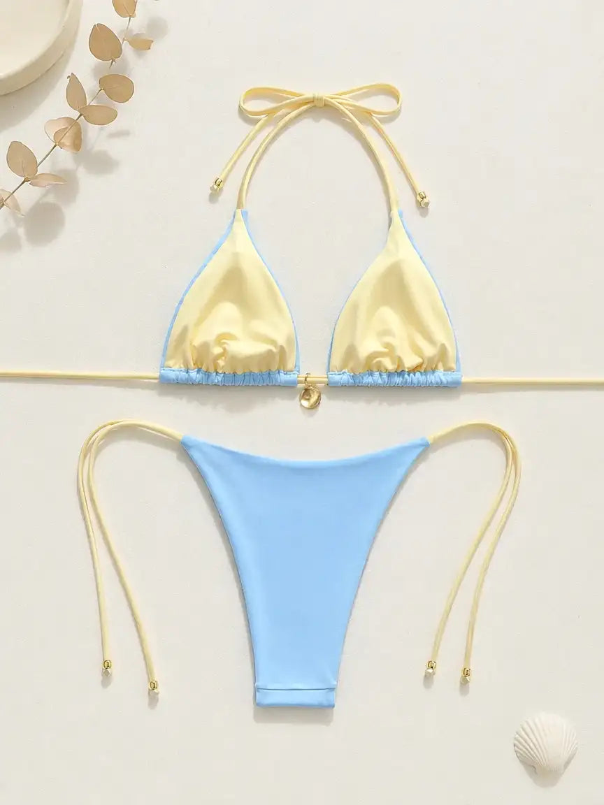 Mykonos Shell Accent Two-Tone Bikini Set - Sky Blue